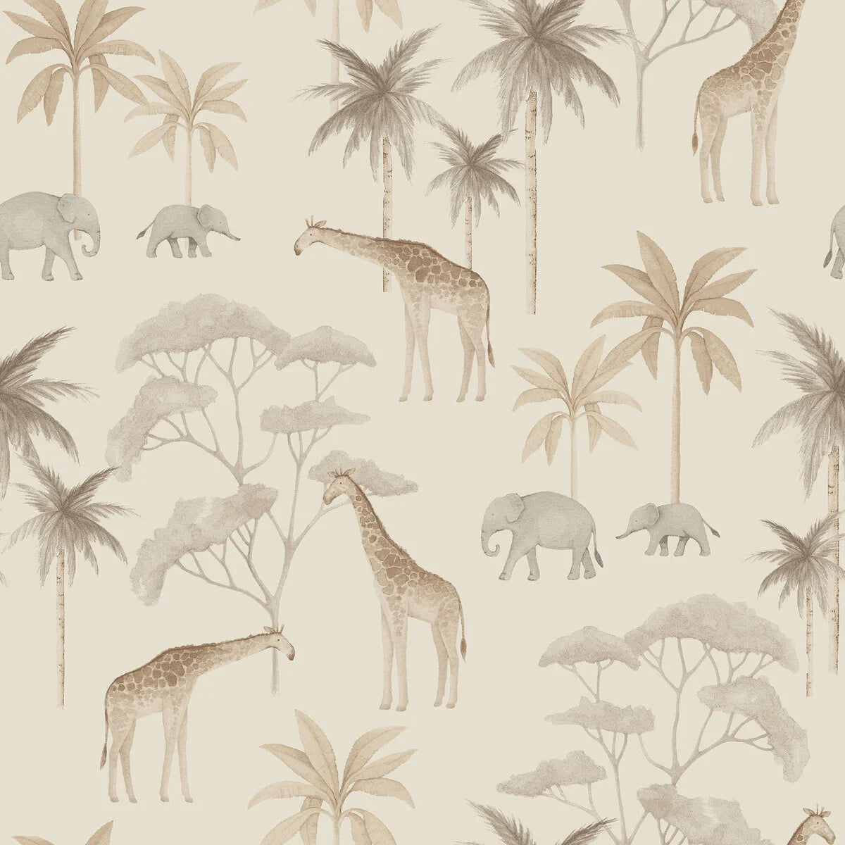 Tapete für Kinder mit pflanzlichem und tierischem Motiv SAVANNAH beige