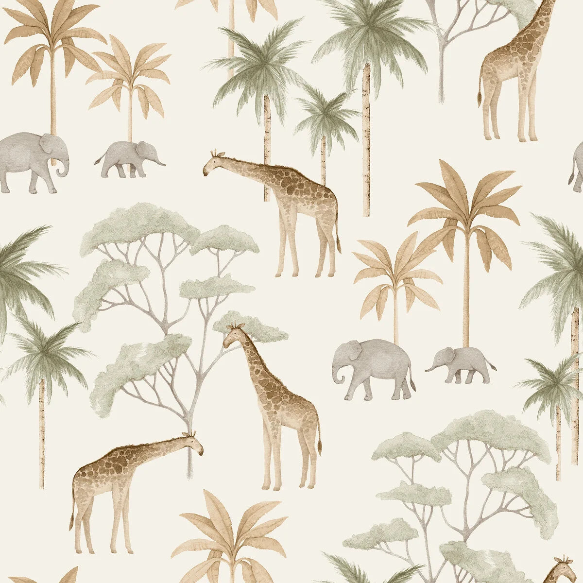 Kinderbehang met planten- en dierenmotief SAVANNAH crème