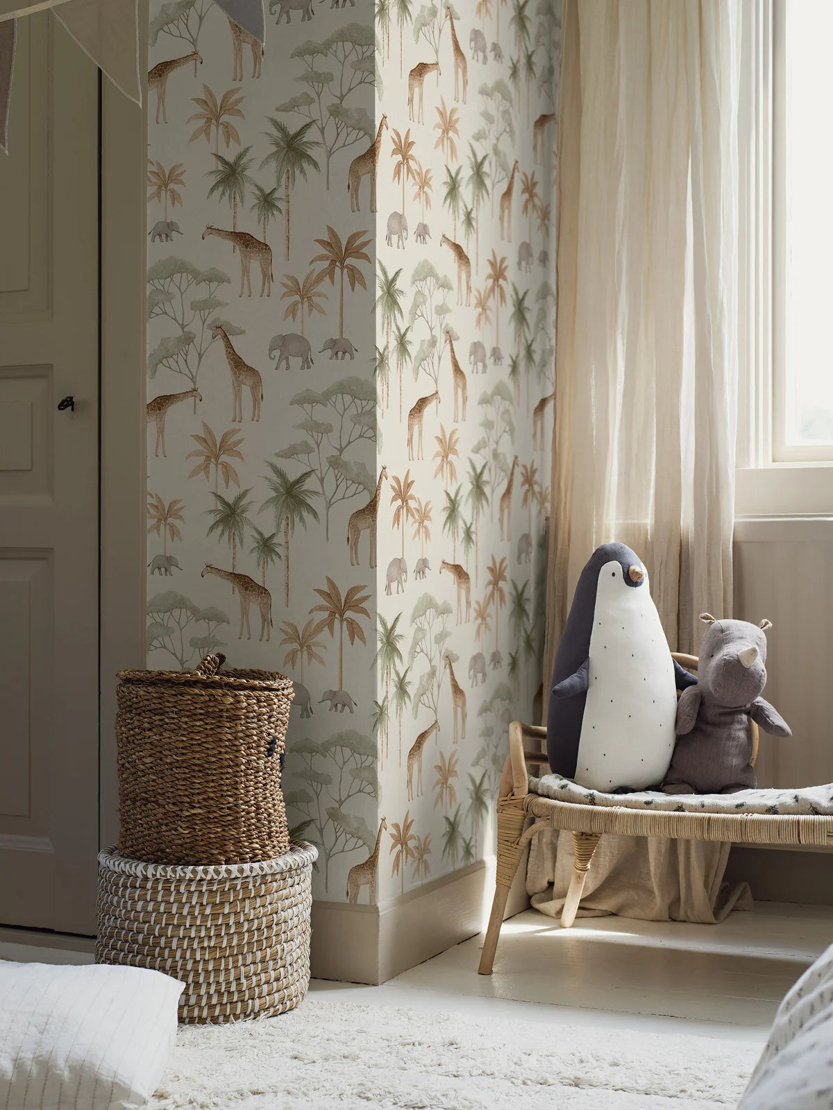 Kinderbehang met planten- en dierenmotief SAVANNAH crème