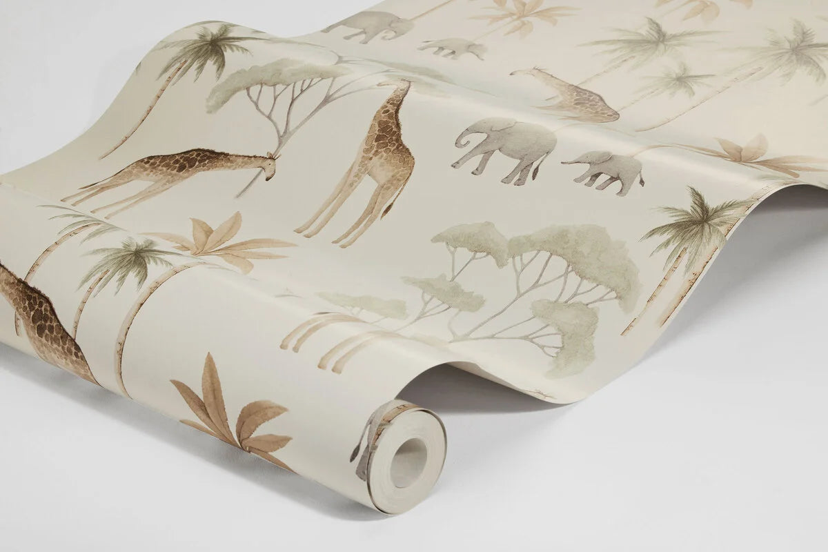 Kinderbehang met planten- en dierenmotief SAVANNAH crème