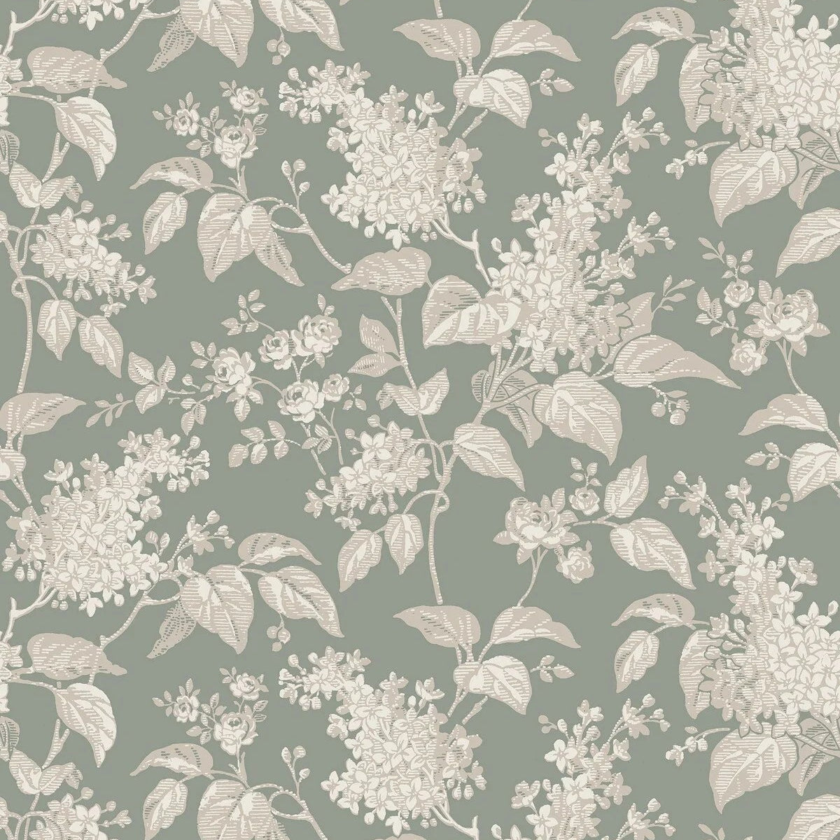 Green floral pattern wallpaper SYREN with beige