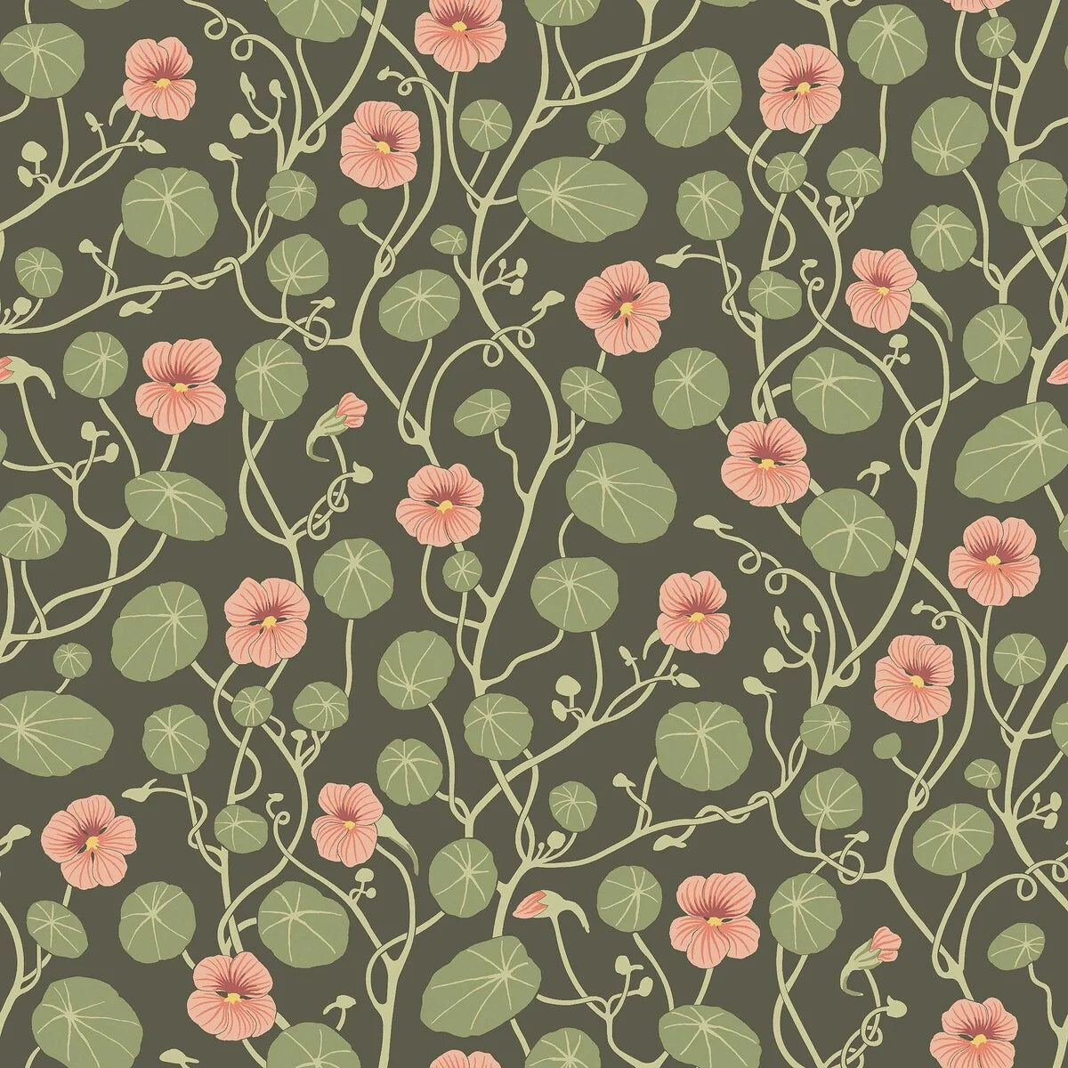 Tapete mit Pflanzenmotiv in Blumen KRASSE dunkelbraun mit grün