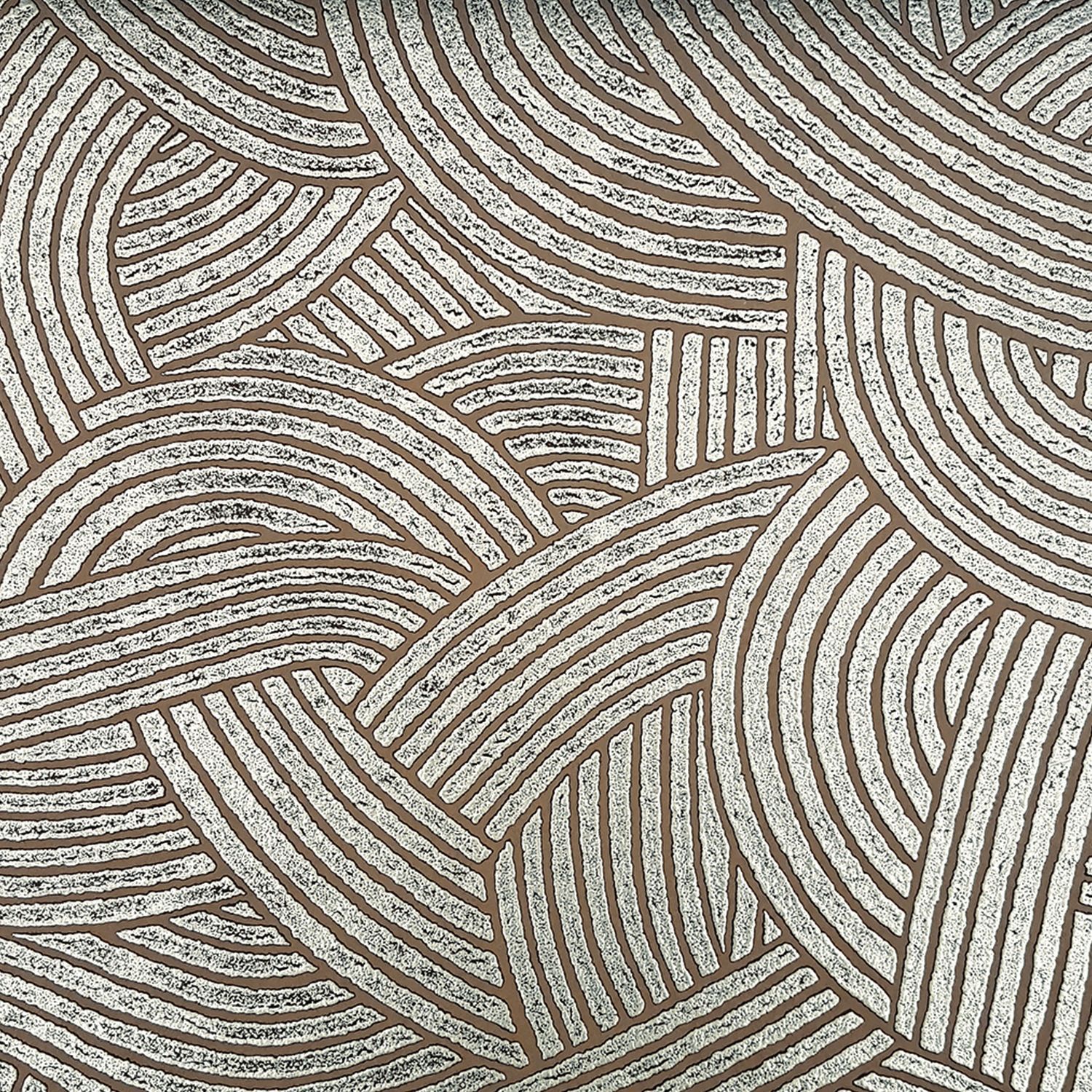 Metallic 3D structuurbehang met geometrisch motief ASSOUAN - CAMEL wit met bruin