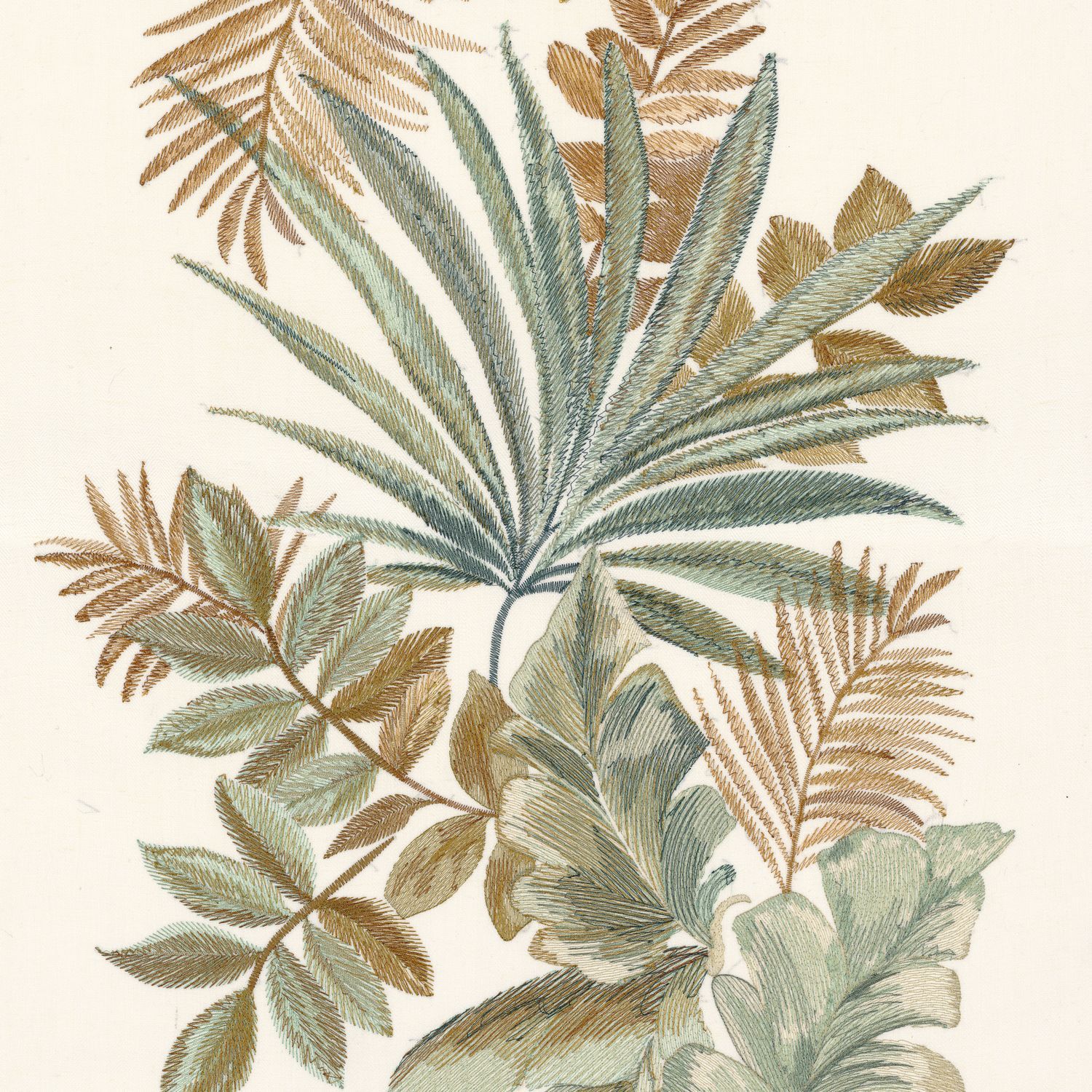 Textile wallpaper with a plant motif of JARDIN EPHEMERE leaves - MORDORE / CELADON beige with light green