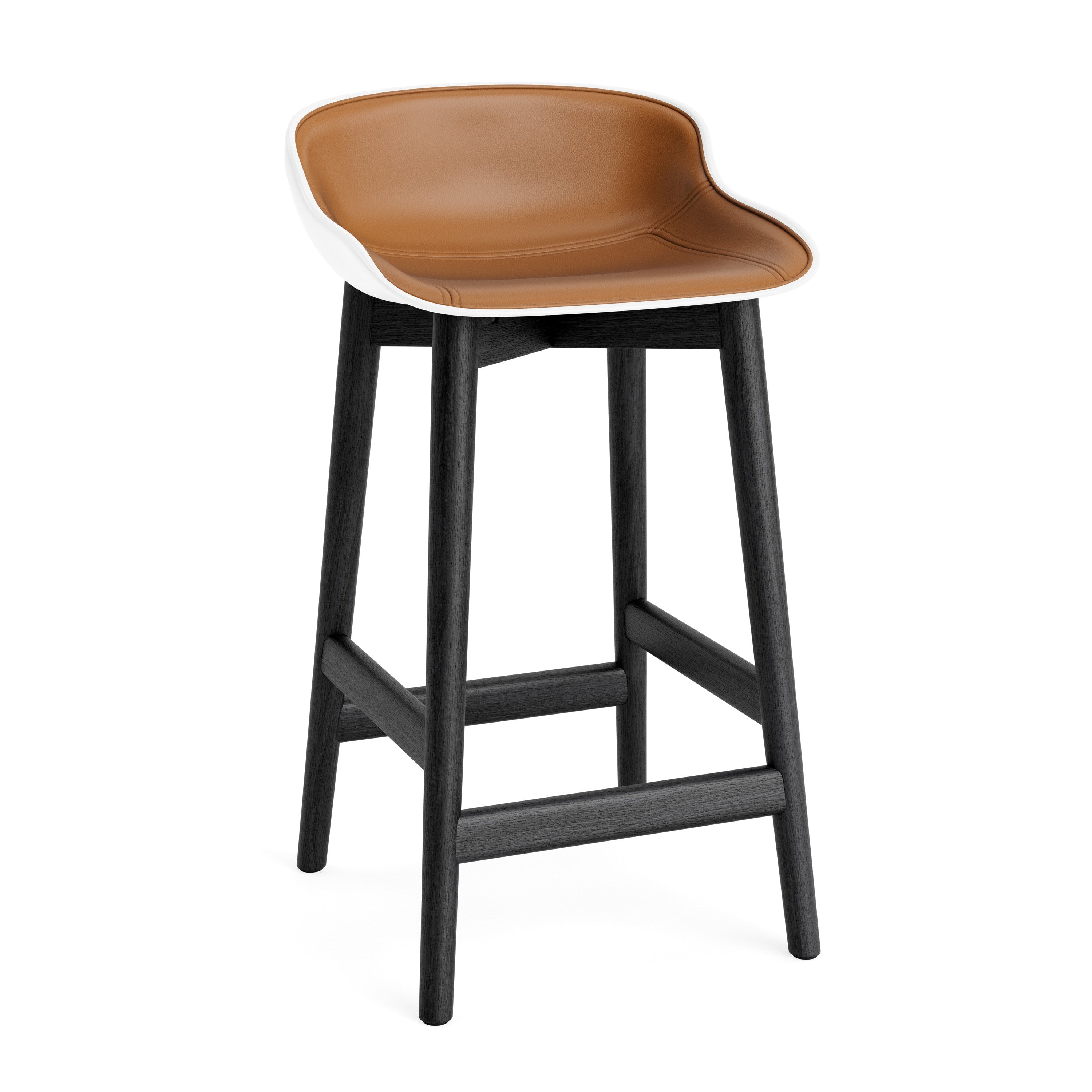 Gestoffeerde barkruk HYG wit met zwarte eiken basis