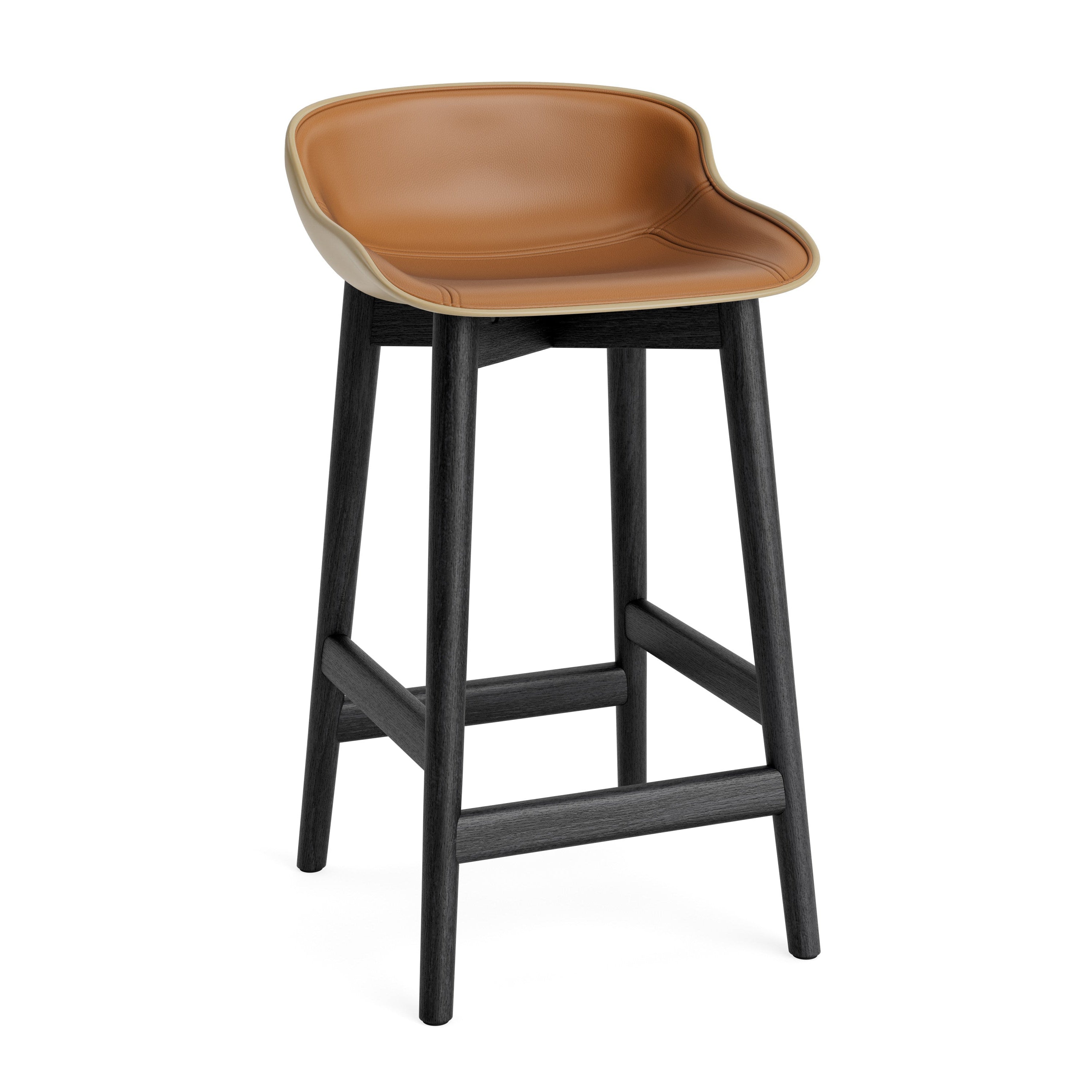 Gestoffeerde barkruk HYG zandkleurig met zwarte eiken basis