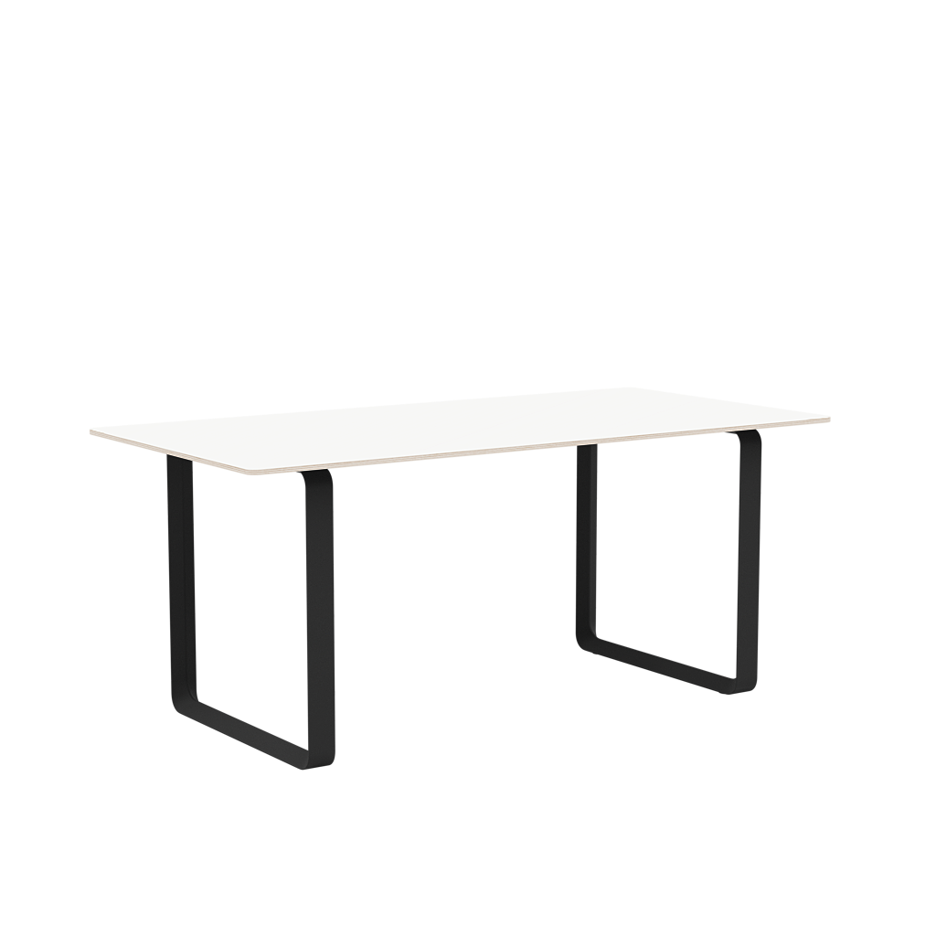 Witte tafel 70/70 met zwarte basis