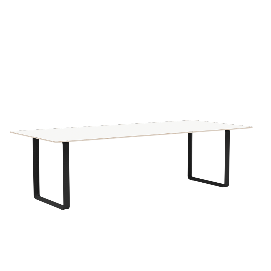 Witte tafel 70/70 met zwarte basis