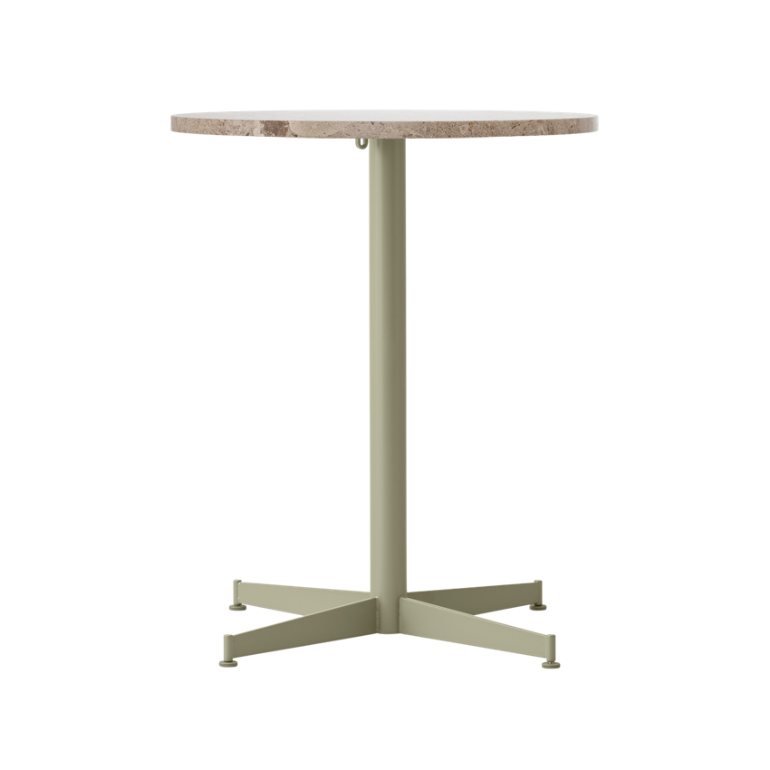 Ronde café tafel NOOK beige steen met olijfkleurige basis