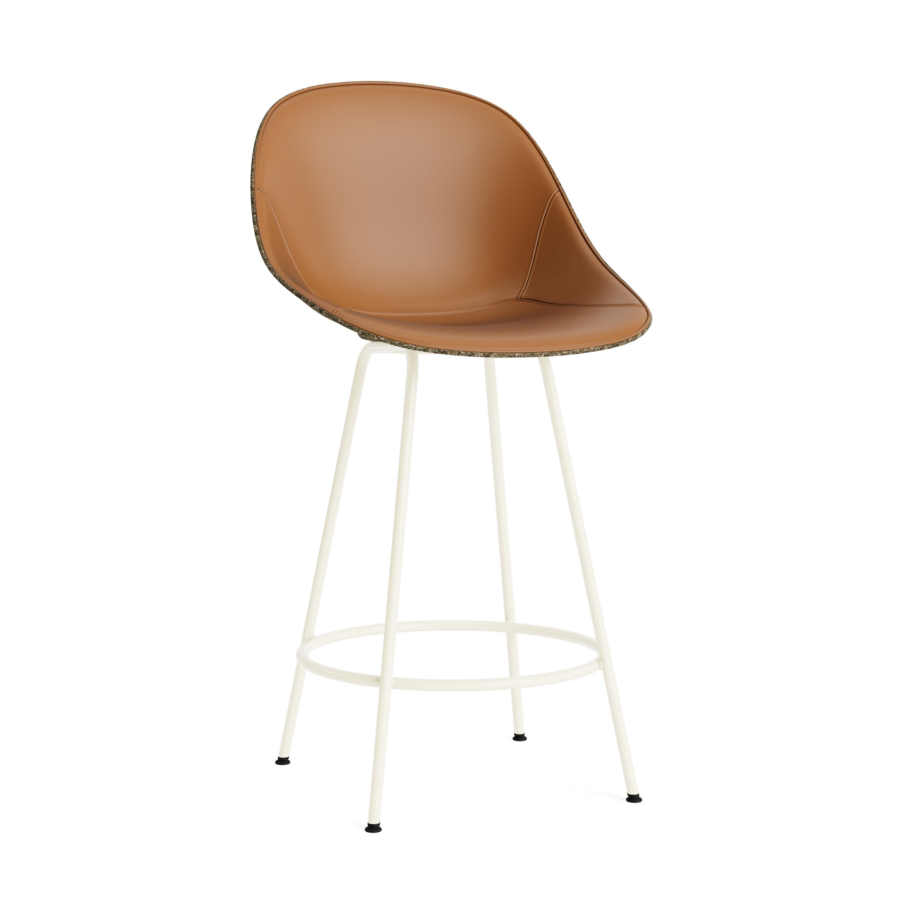 Gestoffeerde barkruk met rugleuning MAT groen met een crèmekleurige voet