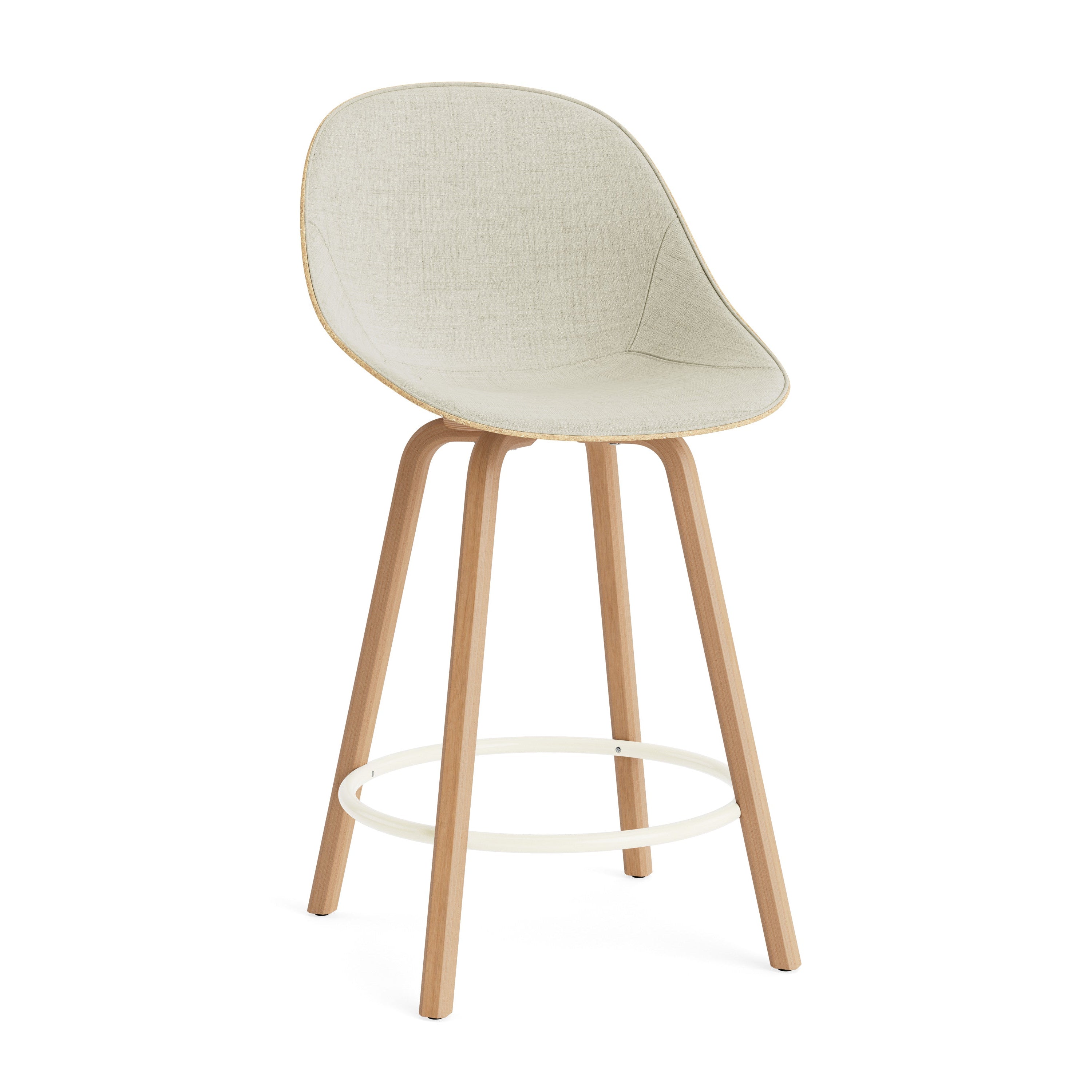 Barkruk met rugleuning, gestoffeerd MAT in beige met multiplex van beukenhout