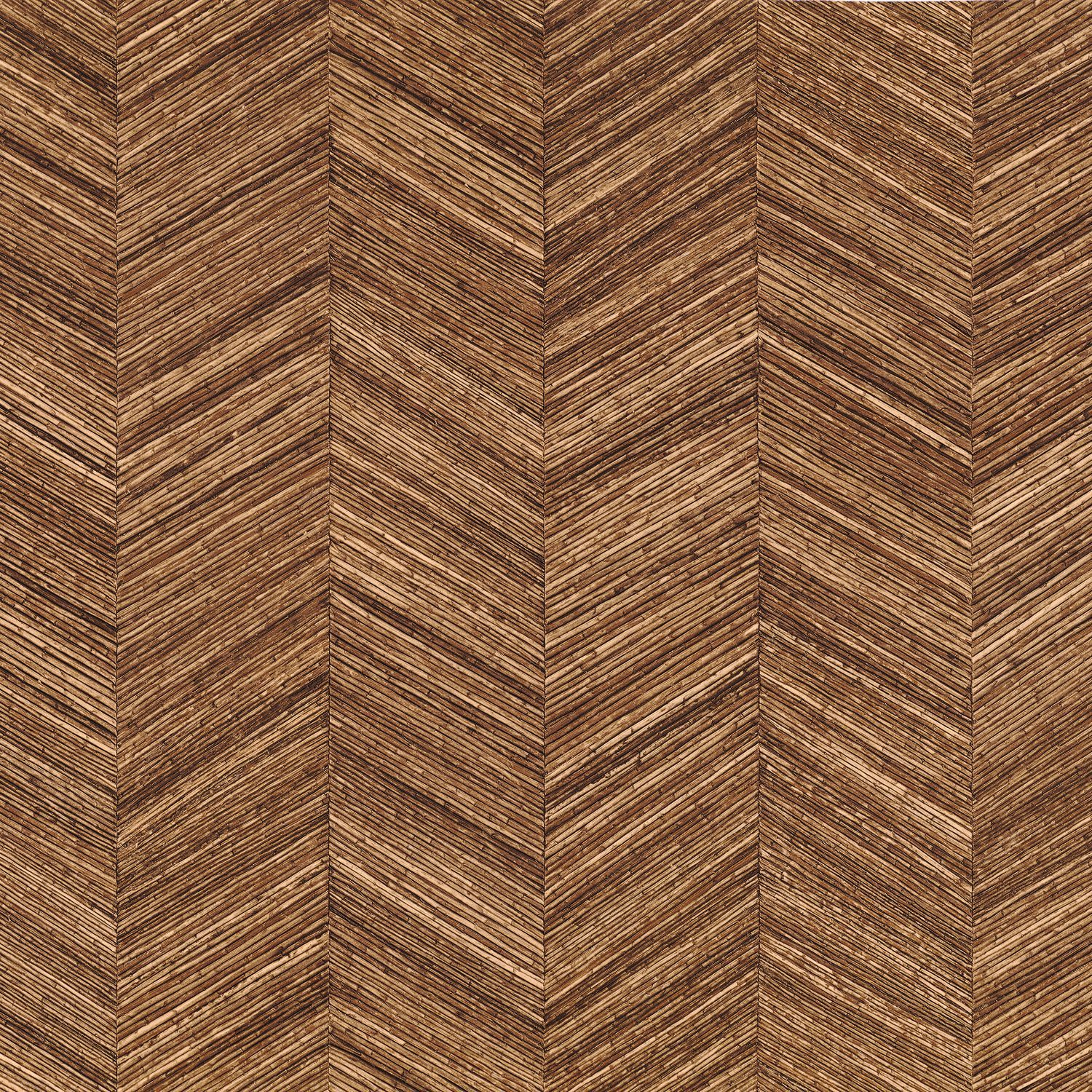 Geometrische Strukturtapete, die Holz mit Fischgrätmuster imitiert, OCOTEA - NOYER, nussbraun