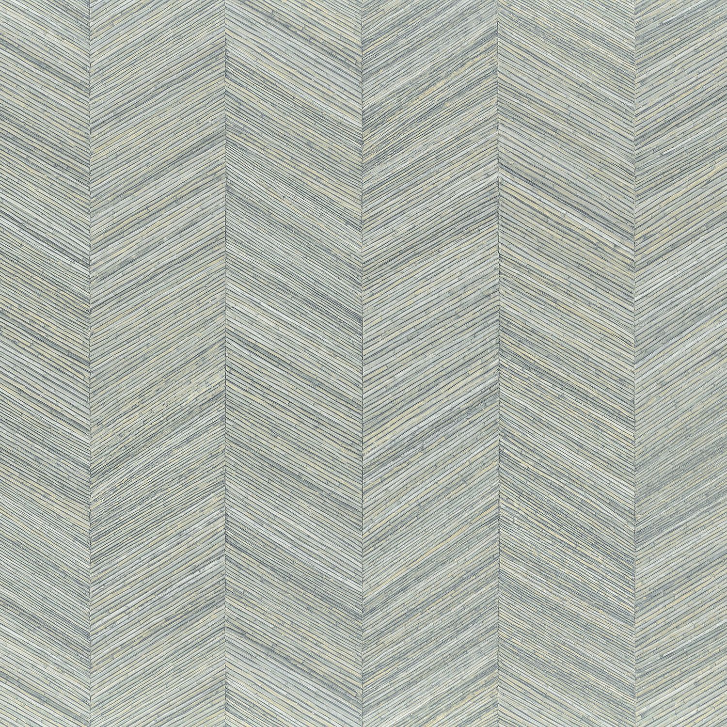 Geometrische structuurbehang dat hout imiteert met een visgraatpatroon OCOTEA - OPALINE gedempt blauw