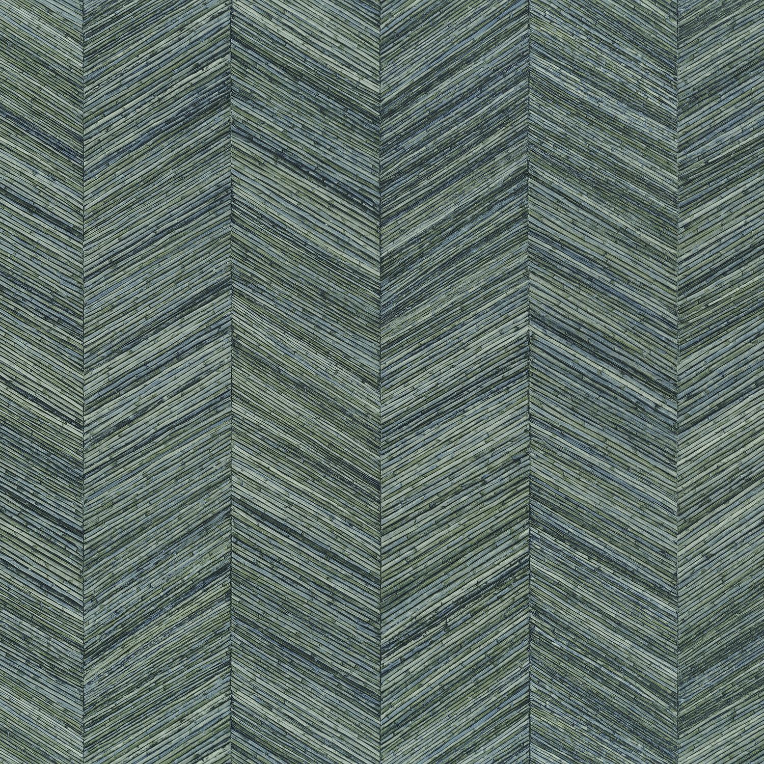 Geometric structural wallpaper imitating wood with a herringbone pattern OCOTEA - VERT IMPERIAL muted green