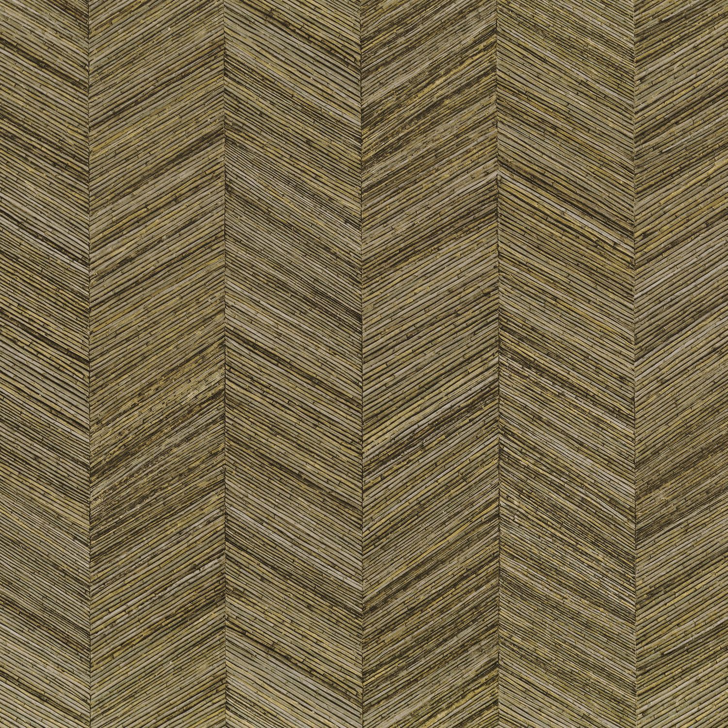 Geometrische structuurbehang dat hout imiteert met een visgraatpatroon OCOTEA - KAKI khaki