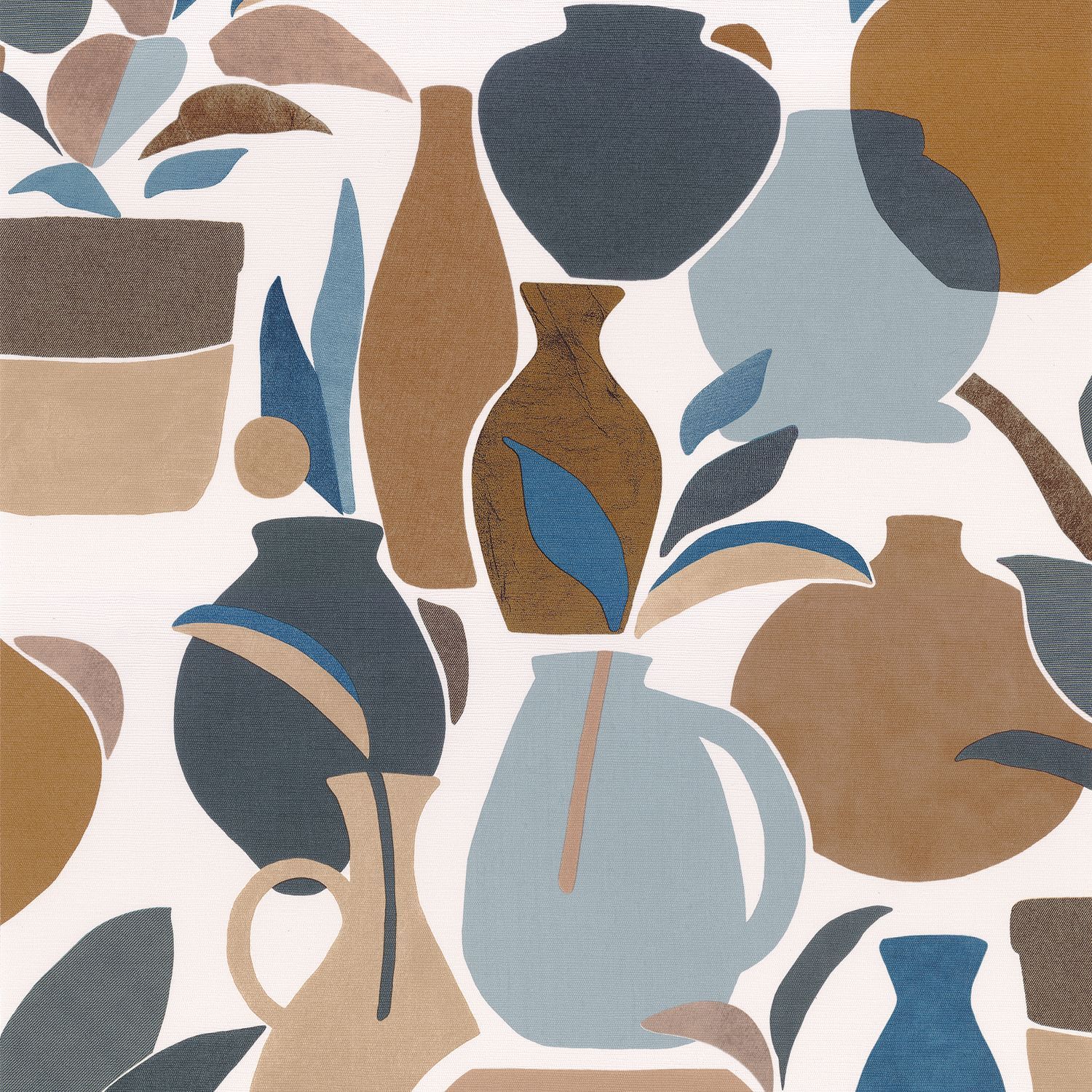 Structuurtapijt met vaasmotief VALLAURIS - CAMEL/MARINE blauw met bruin