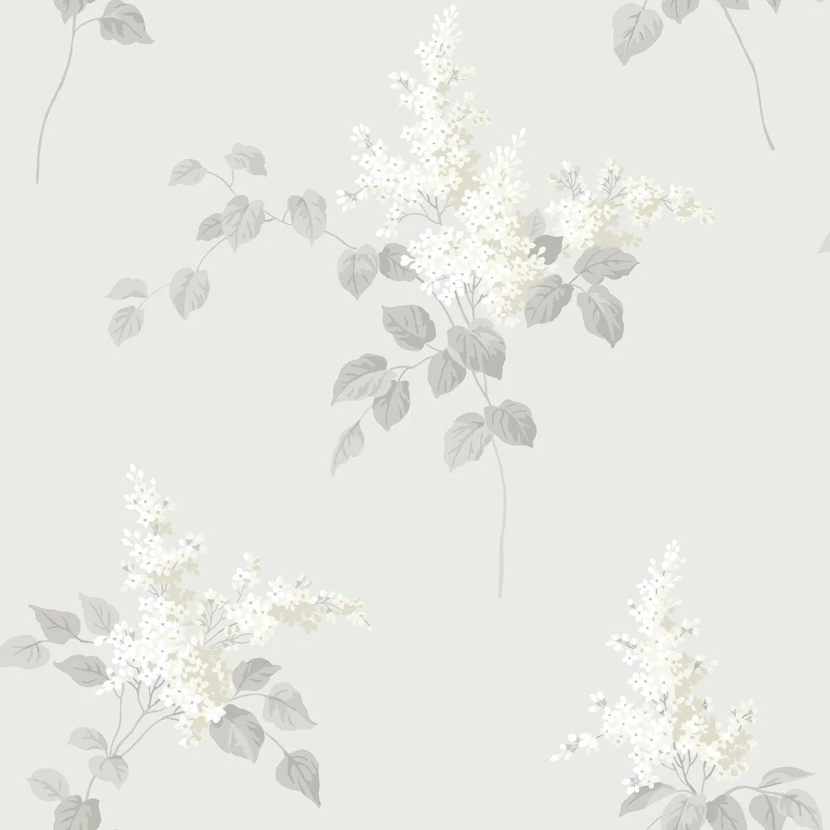 Lilacs Floral Pattern Wallpaper in Gray and White