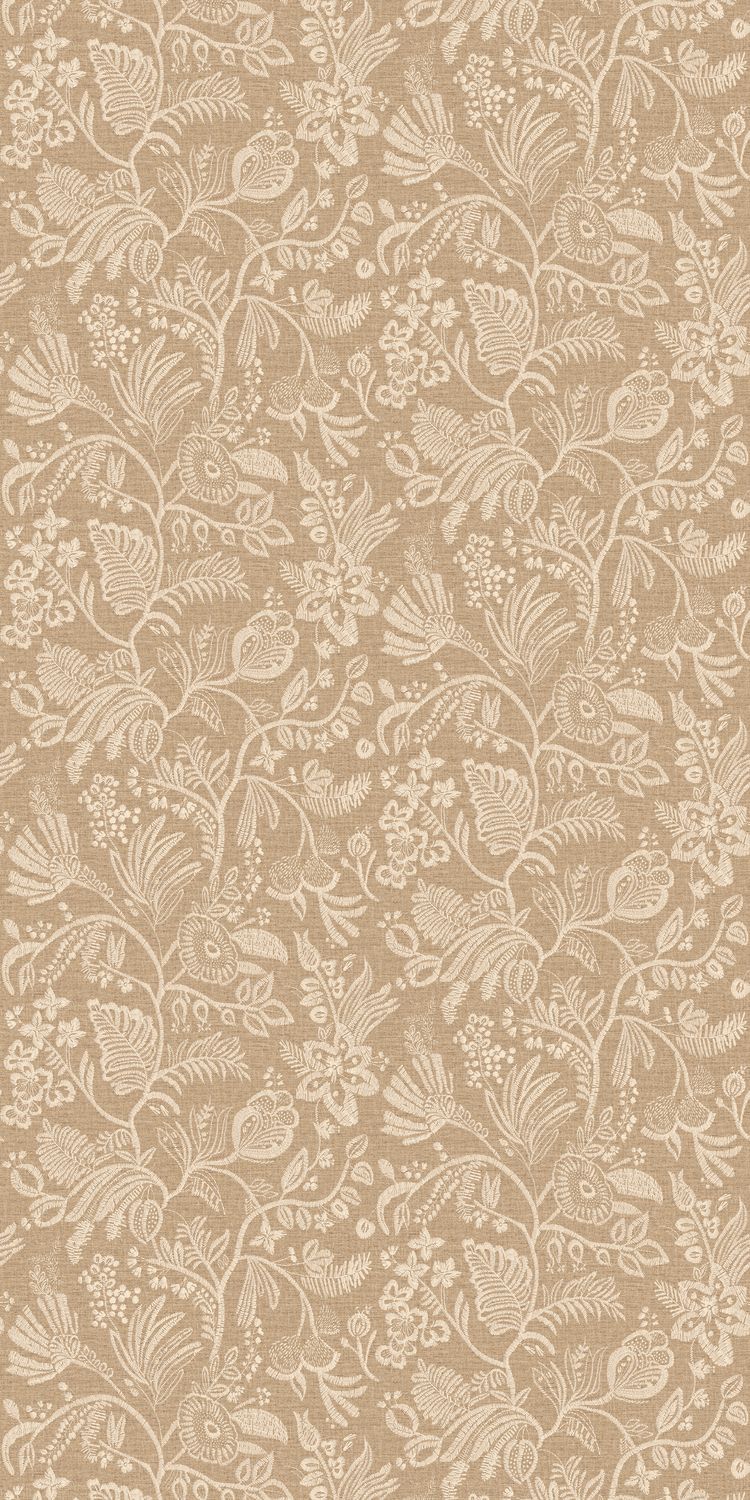 Structural wallpaper imitating embroidery with a floral and leaf pattern PASTEL beige