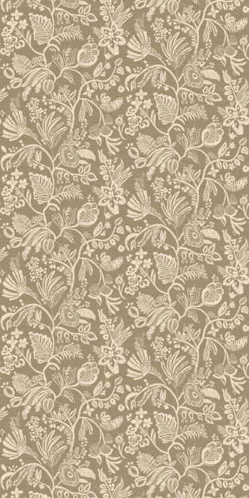Structural wallpaper imitating embroidery with a floral and leaf pattern PASTEL dark green