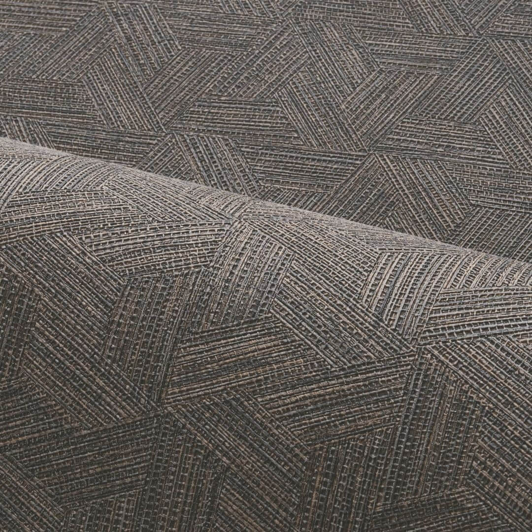 Geometrische structuurbehang geïnspireerd op bananenbladeren LINDU - NOIR zwart