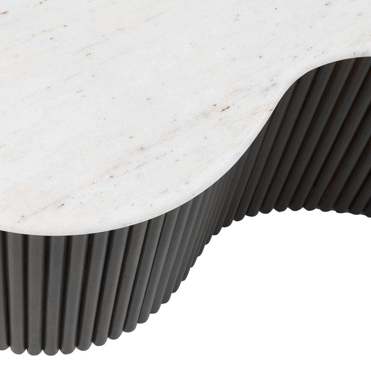 Kaffeetisch-Set MAYFIELD weißer Marmor mit geriffeltem Mangoholz