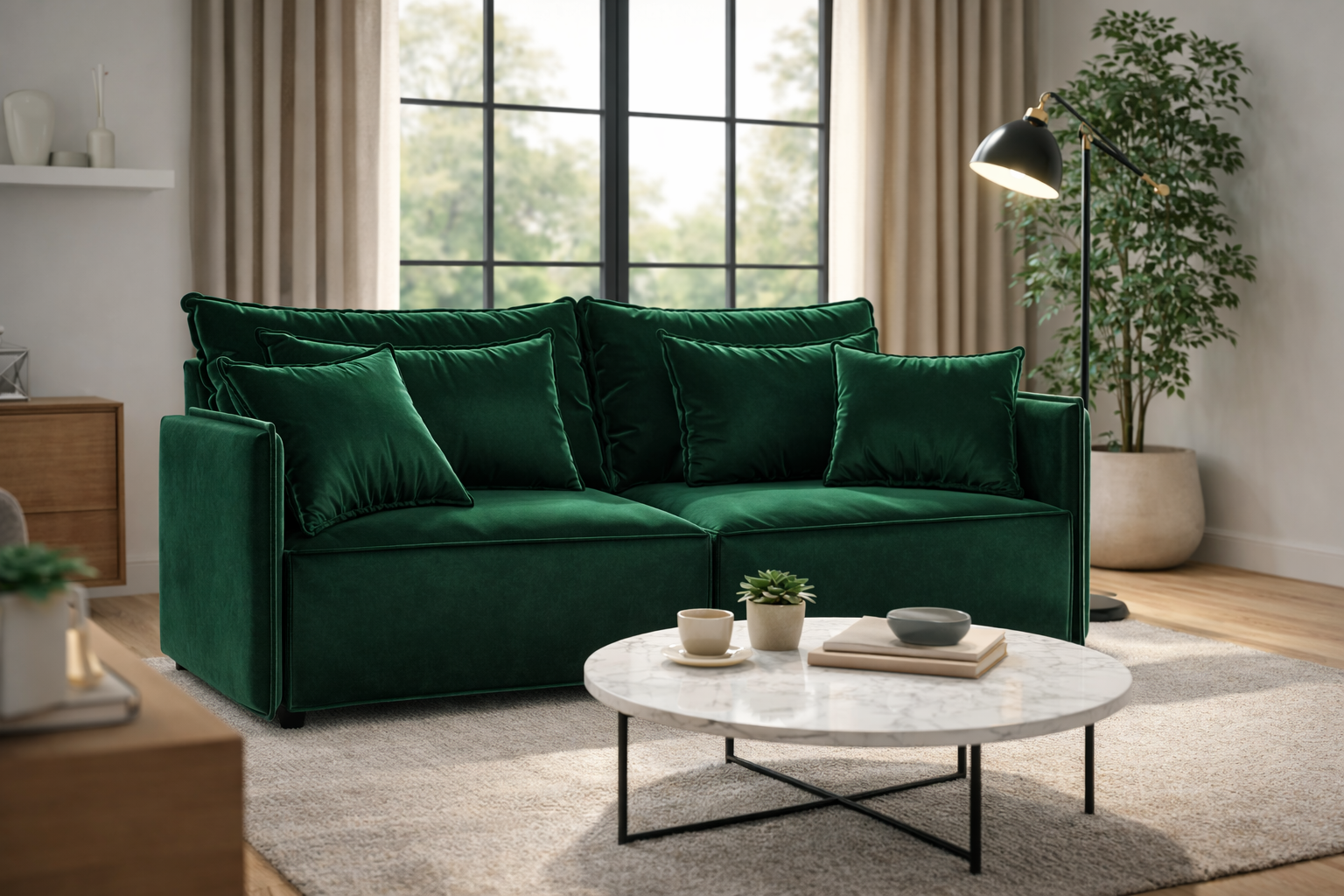 Velvet sofa with sleeping function FABIEN dark green