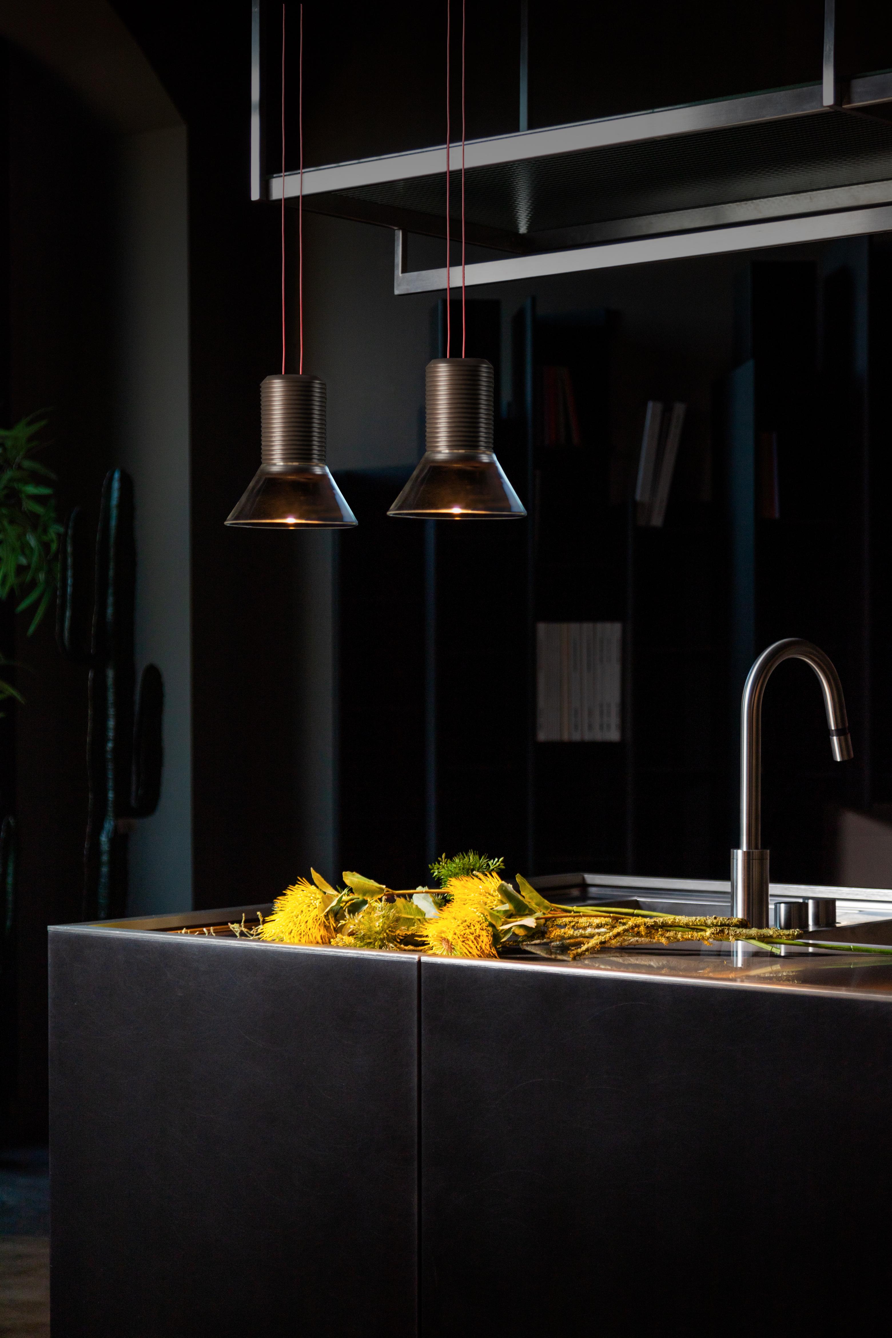 Hanglamp DIA transparant met matte bruine elementen