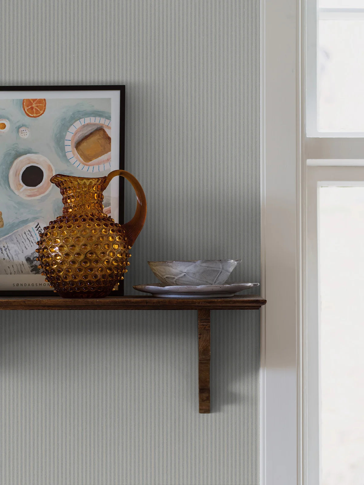 Structuurtapijt dat linnen imiteert in gestreept POLKA STRIPE blauw met beige