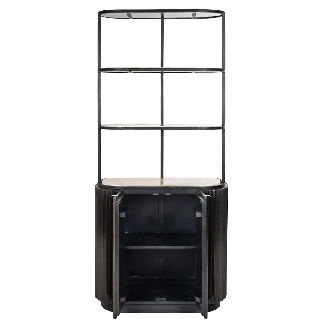 HAMPTON black shelf with travertine top