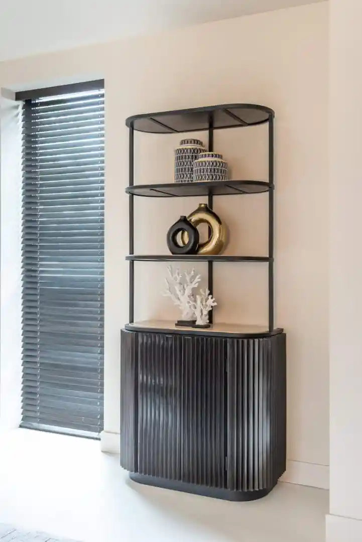 HAMPTON black shelf with travertine top