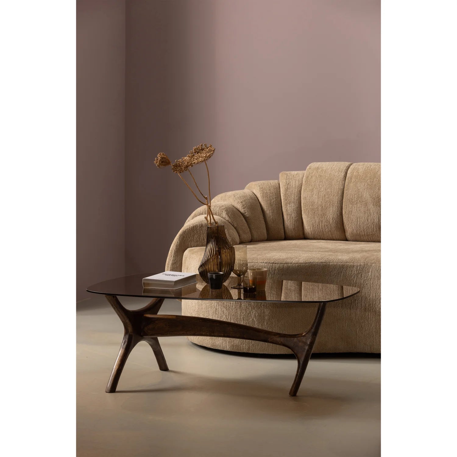 Koffietafel FLASH van mango-hout en glas