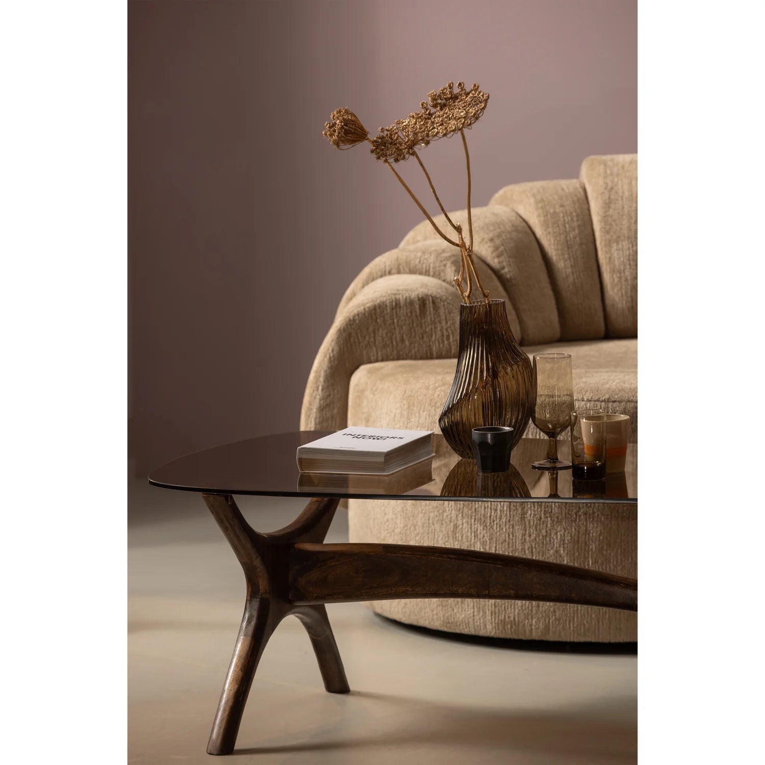 Koffietafel FLASH van mango-hout en glas