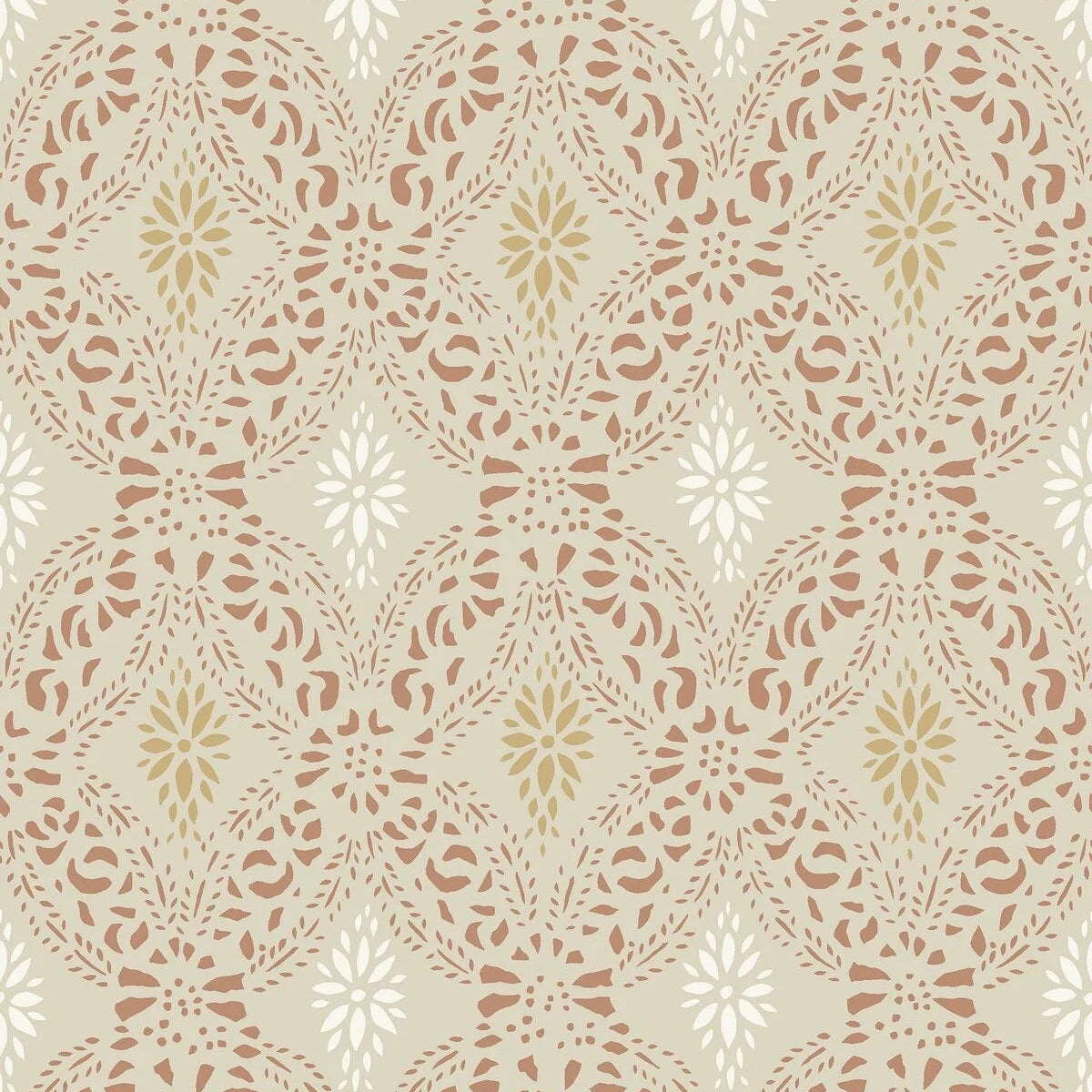 Non-woven paper wallpaper with a geometric pattern KVARNHOLMEN beige with terracotta