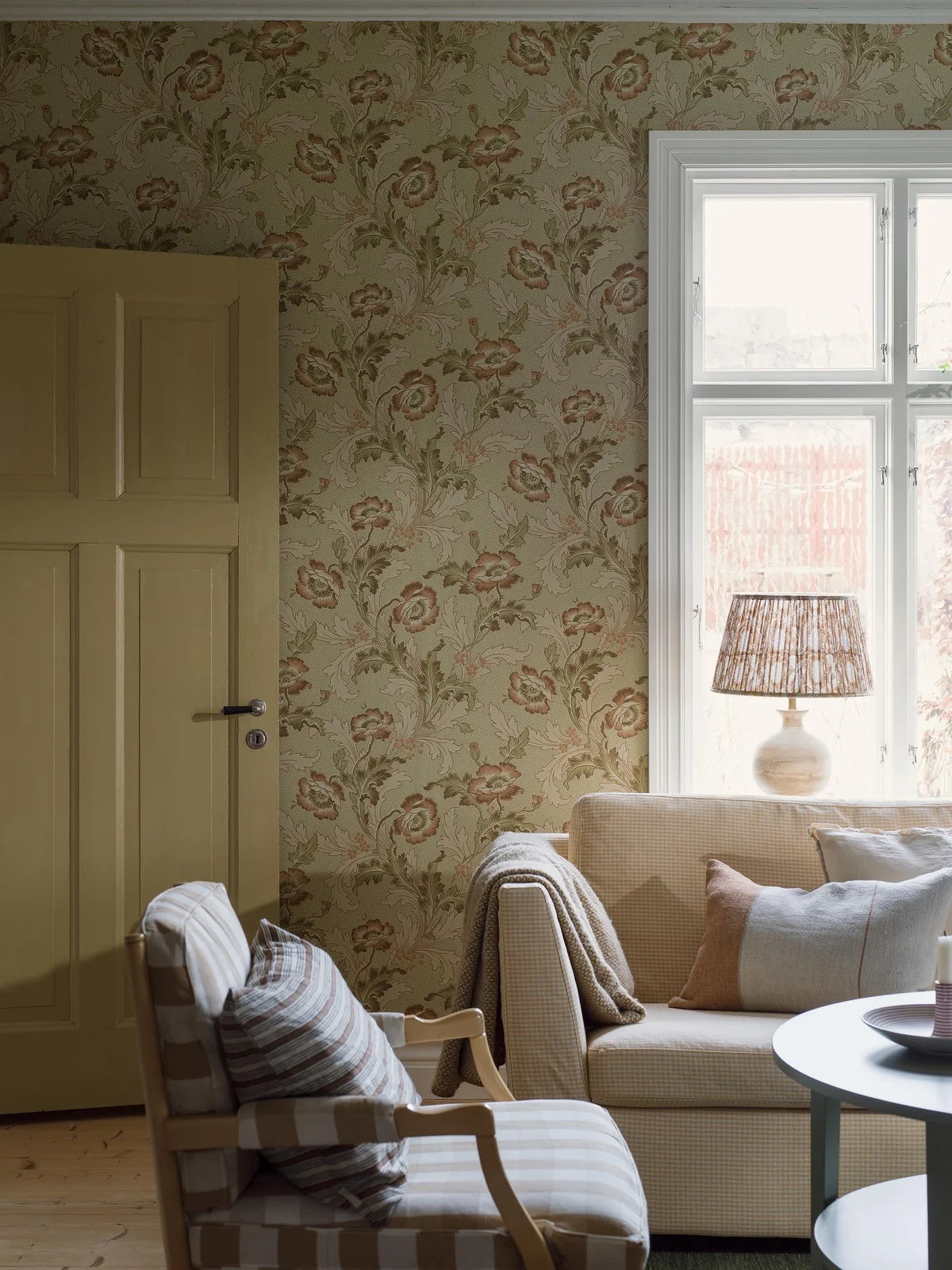 Vliesbehang met plantaal patroon GÖTEBORG beige met groen