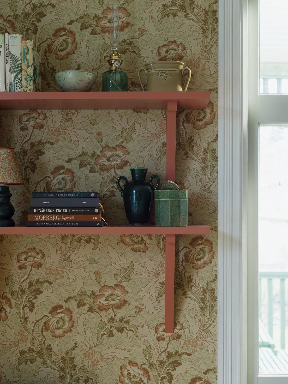 Vliesbehang met plantaal patroon GÖTEBORG beige met groen