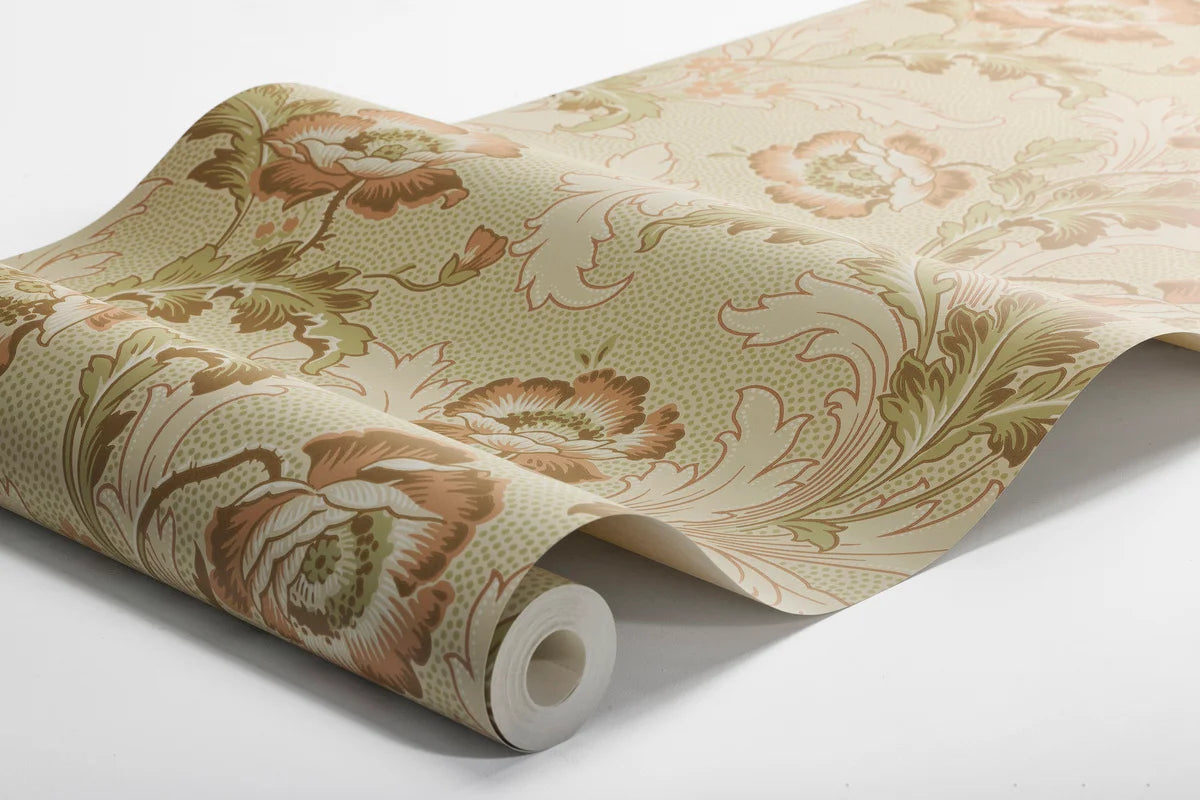 Vliesbehang met plantaal patroon GÖTEBORG beige met groen