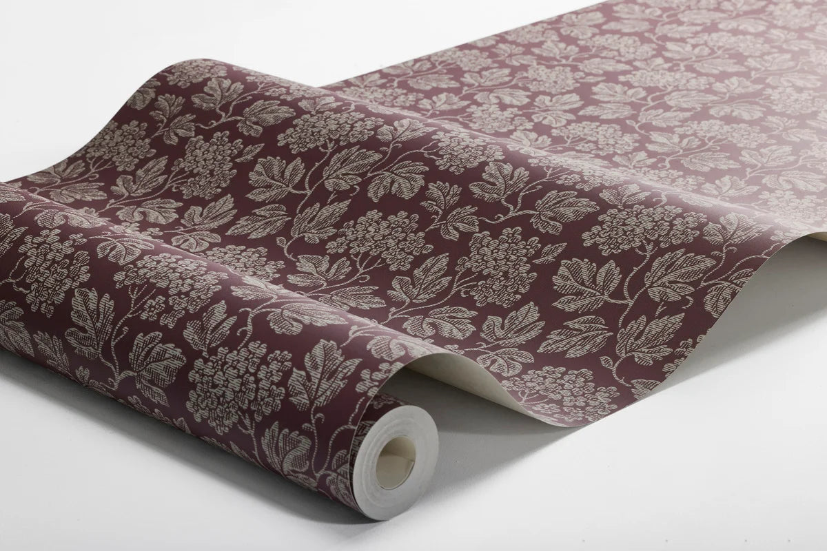 Vliesbehang van papier met plantaal patroon HAGTORN bordeauxrood