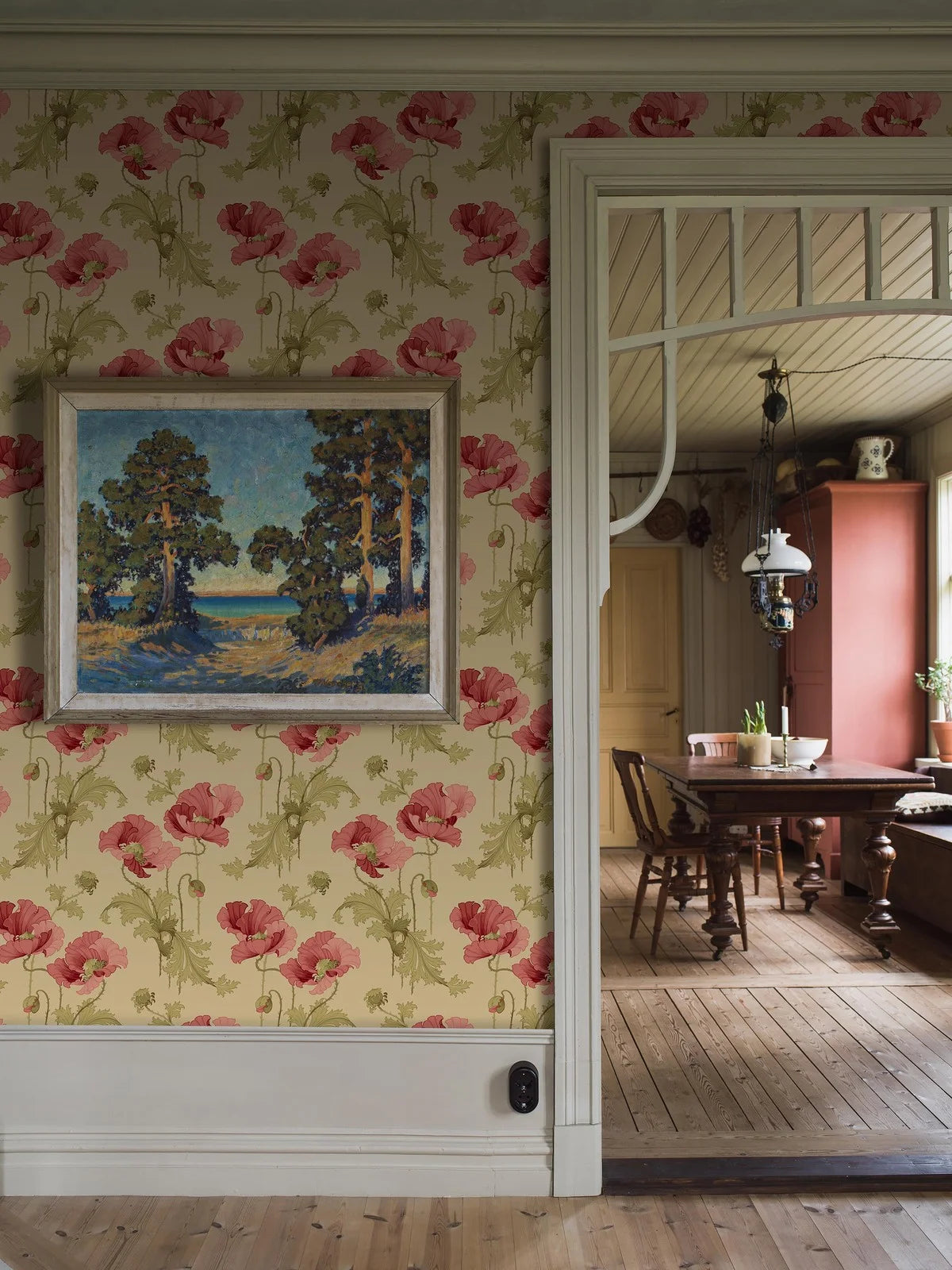 Non-woven paper wallpaper with a floral pattern VALLMO beige with pink