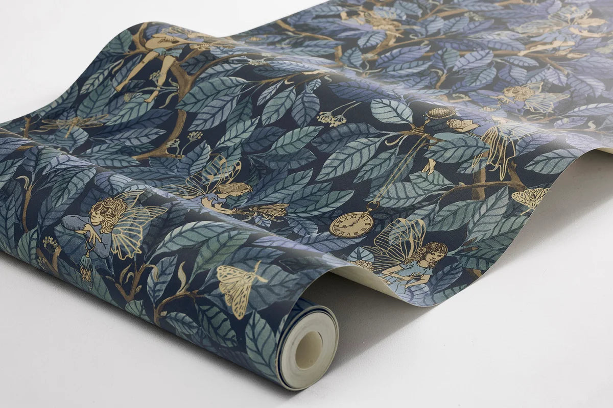 Kinderbehang met een sprookjesachtig feeënmotief DONKERBLAUW