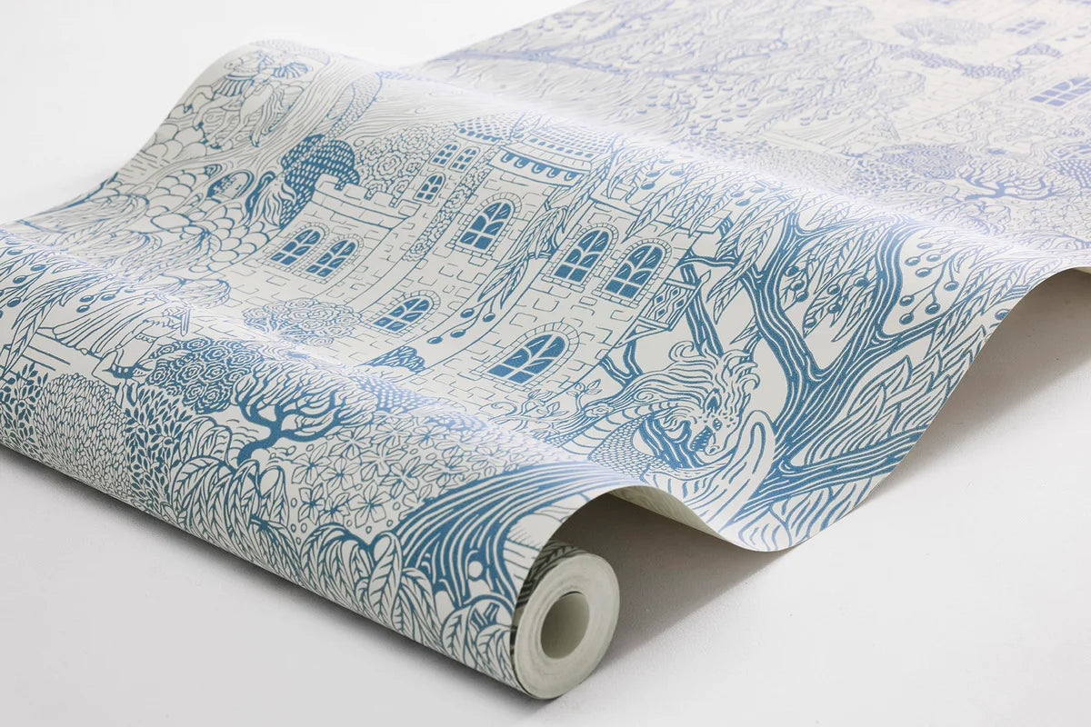 Kinderbehang met het sprookjesmotief KONINKRIJK VAN DE WEIDE blauw