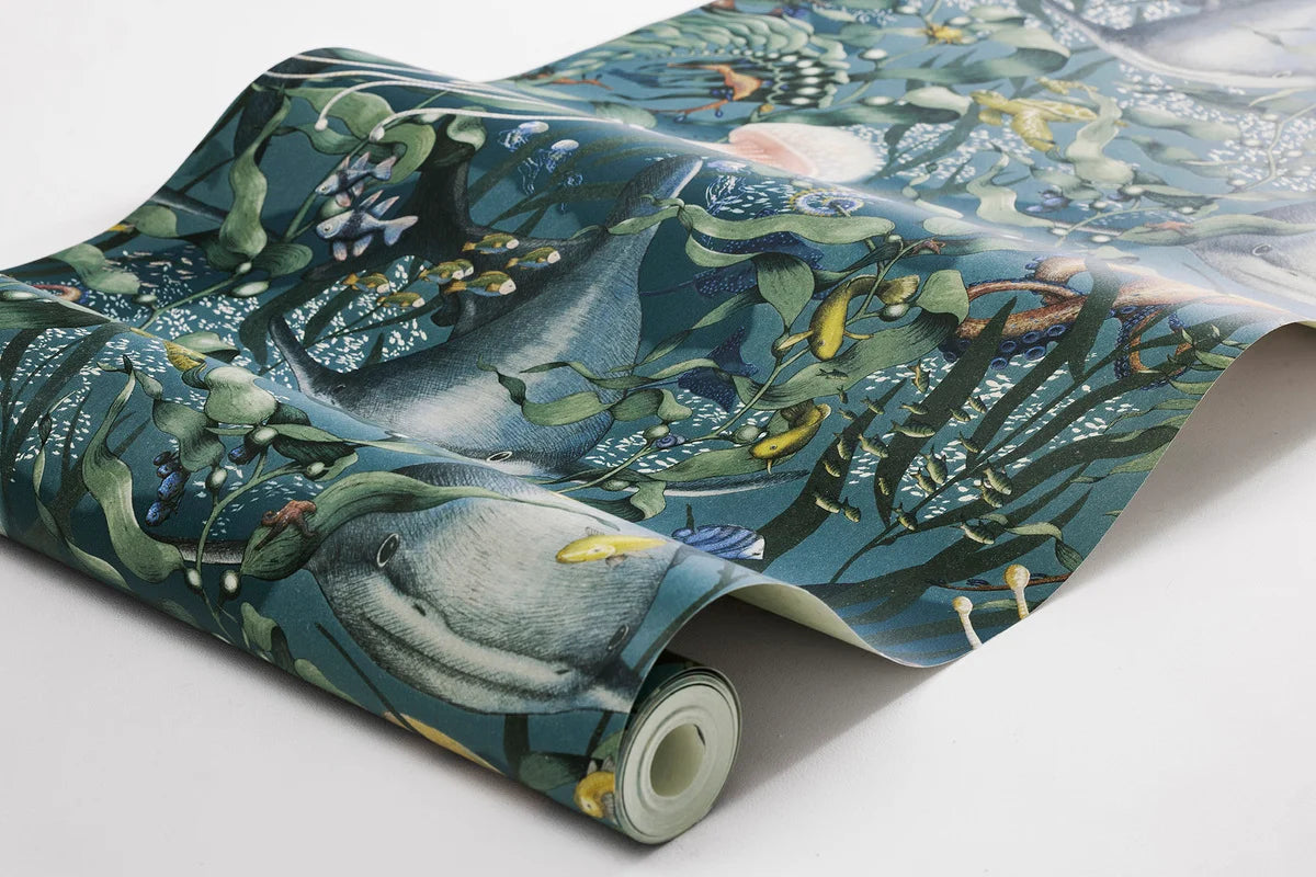 Children's wallpaper with an underwater animals theme UNDERWATER MAGIC dark blue