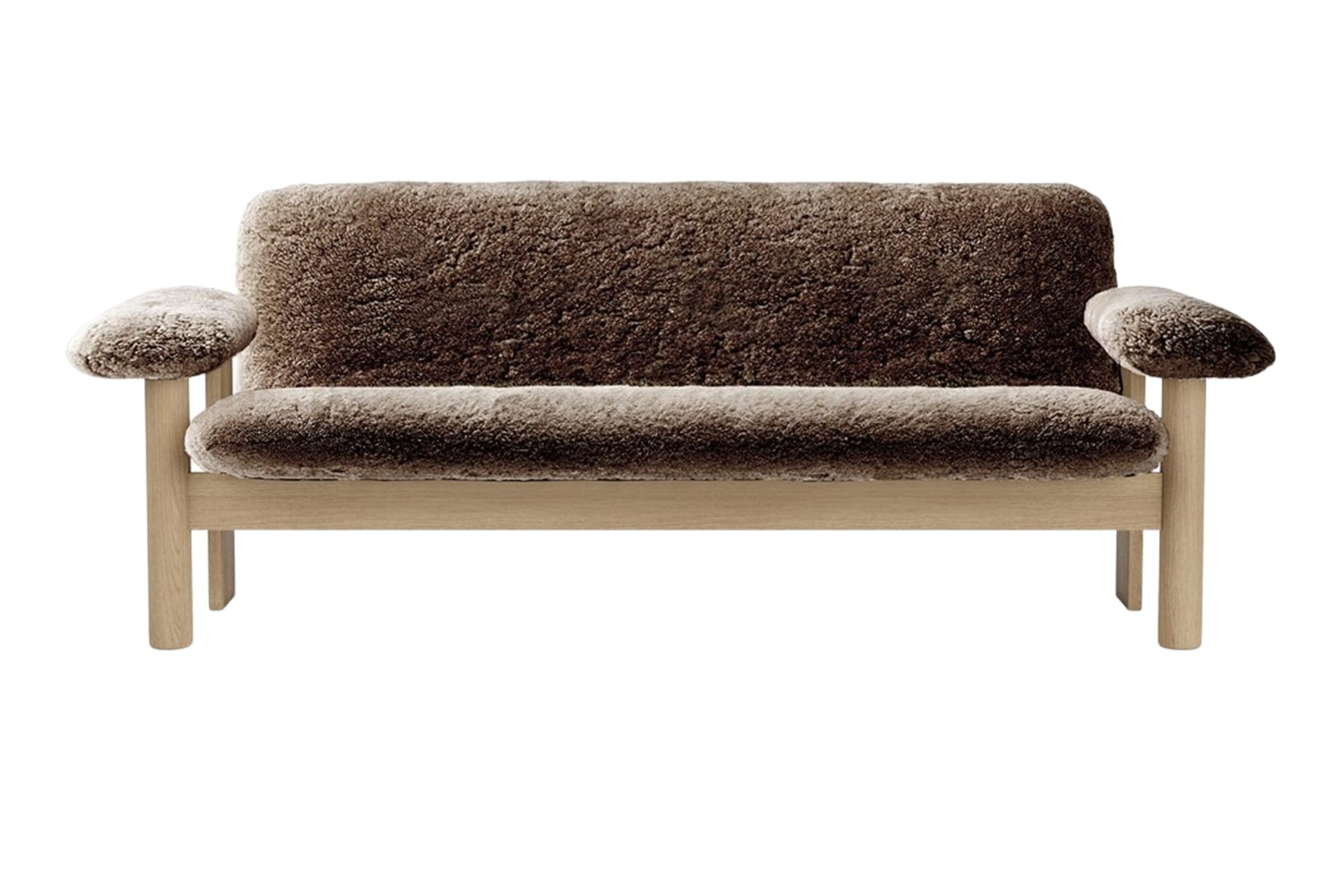 Sofa BRASILIA bruin schapenleer met eiken basis