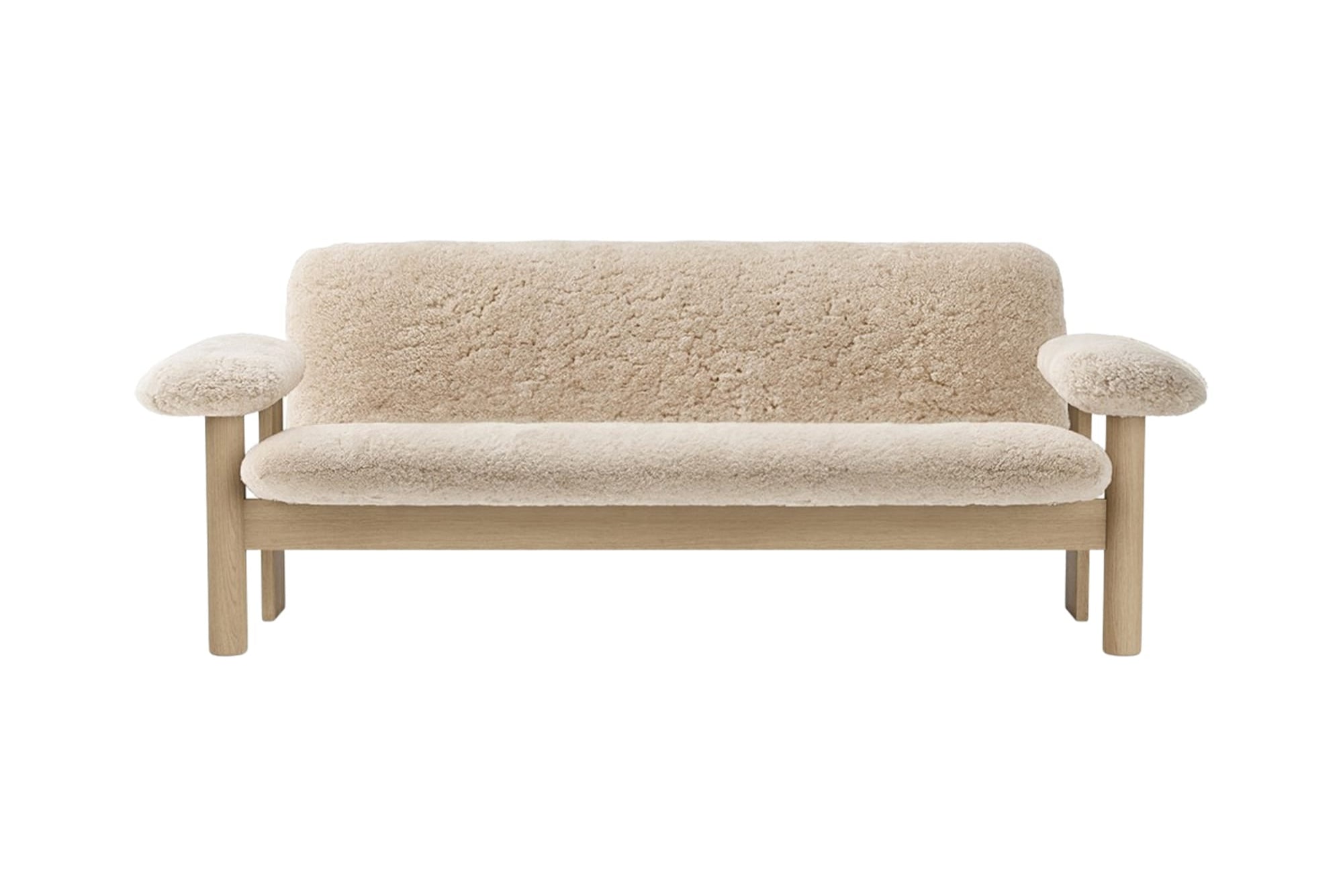 Sofa BRASILIA schapenleer met eiken basis