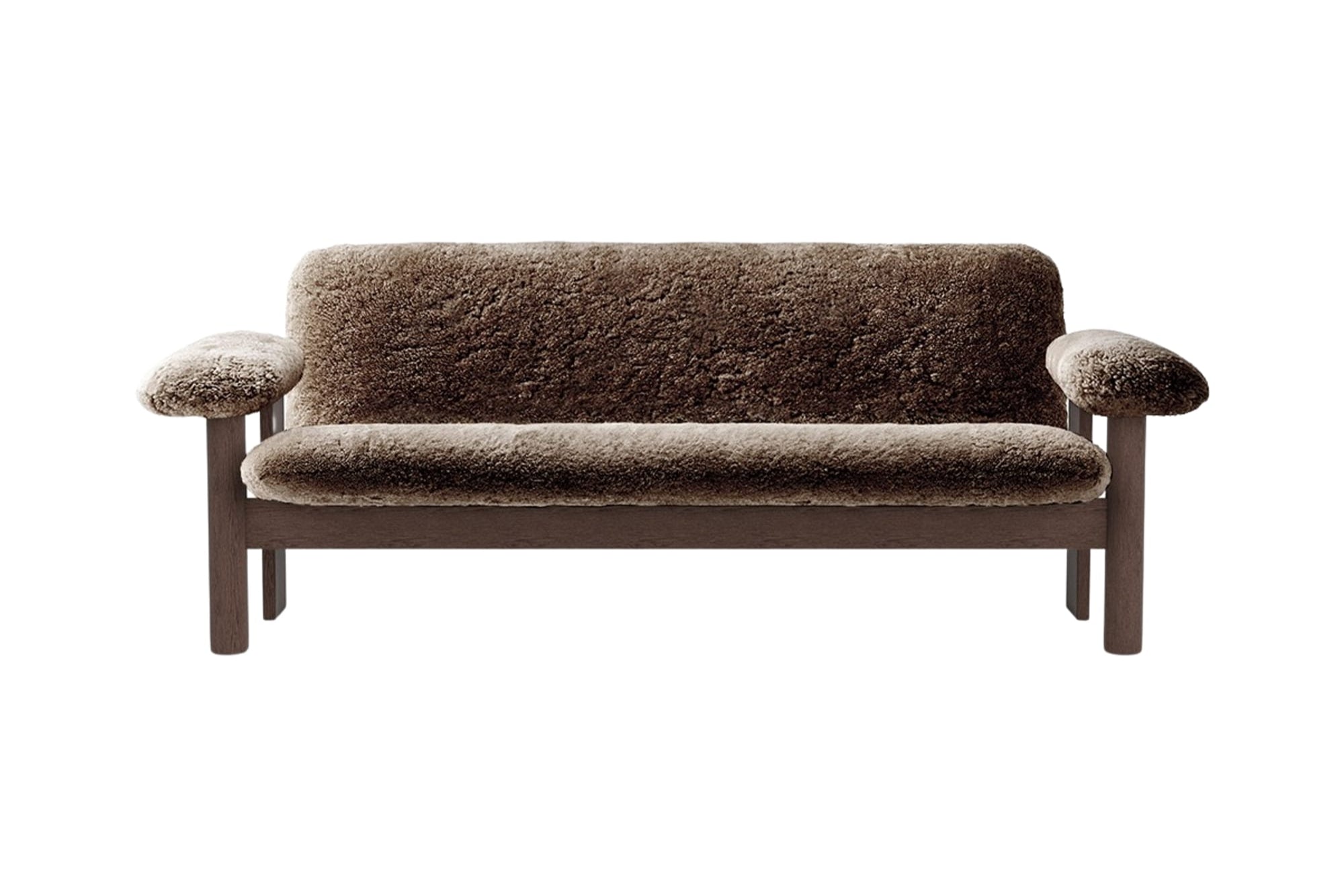 BRASILIA Sofa brown sheepskin with dark oak base