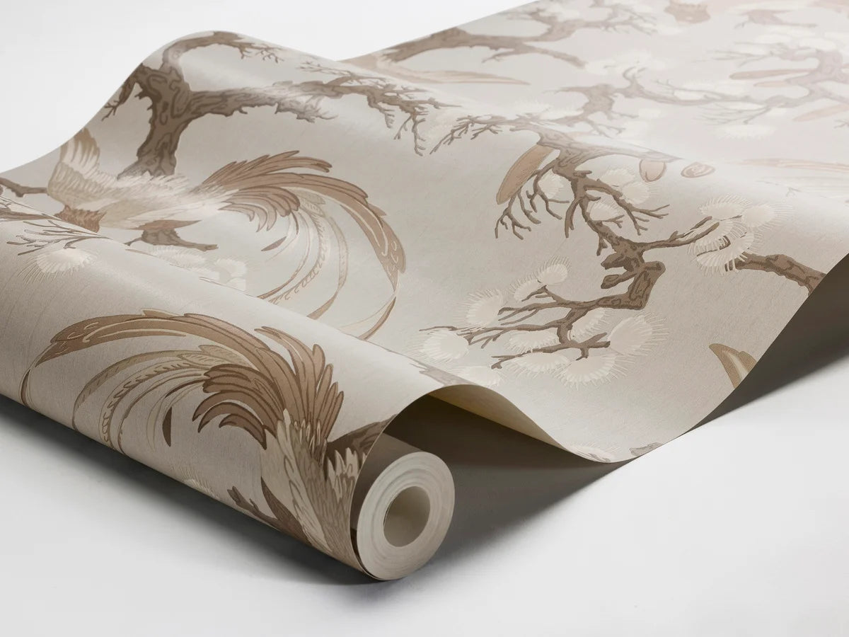 Tapete mit Pflanzen- und Tiermotiv FENIX gedämpftes Beige