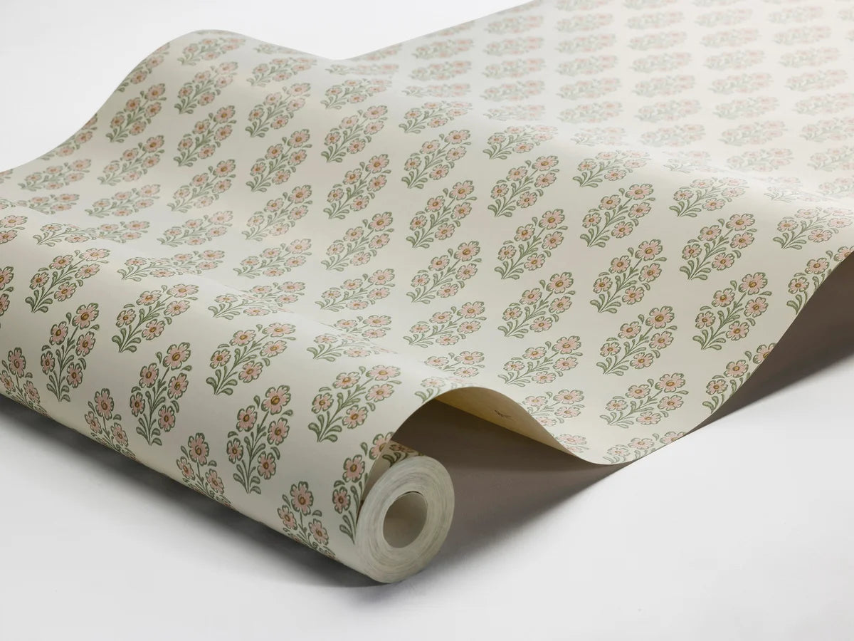 Tapete mit floralem Muster SIBYLLA in Creme mit Rosa
