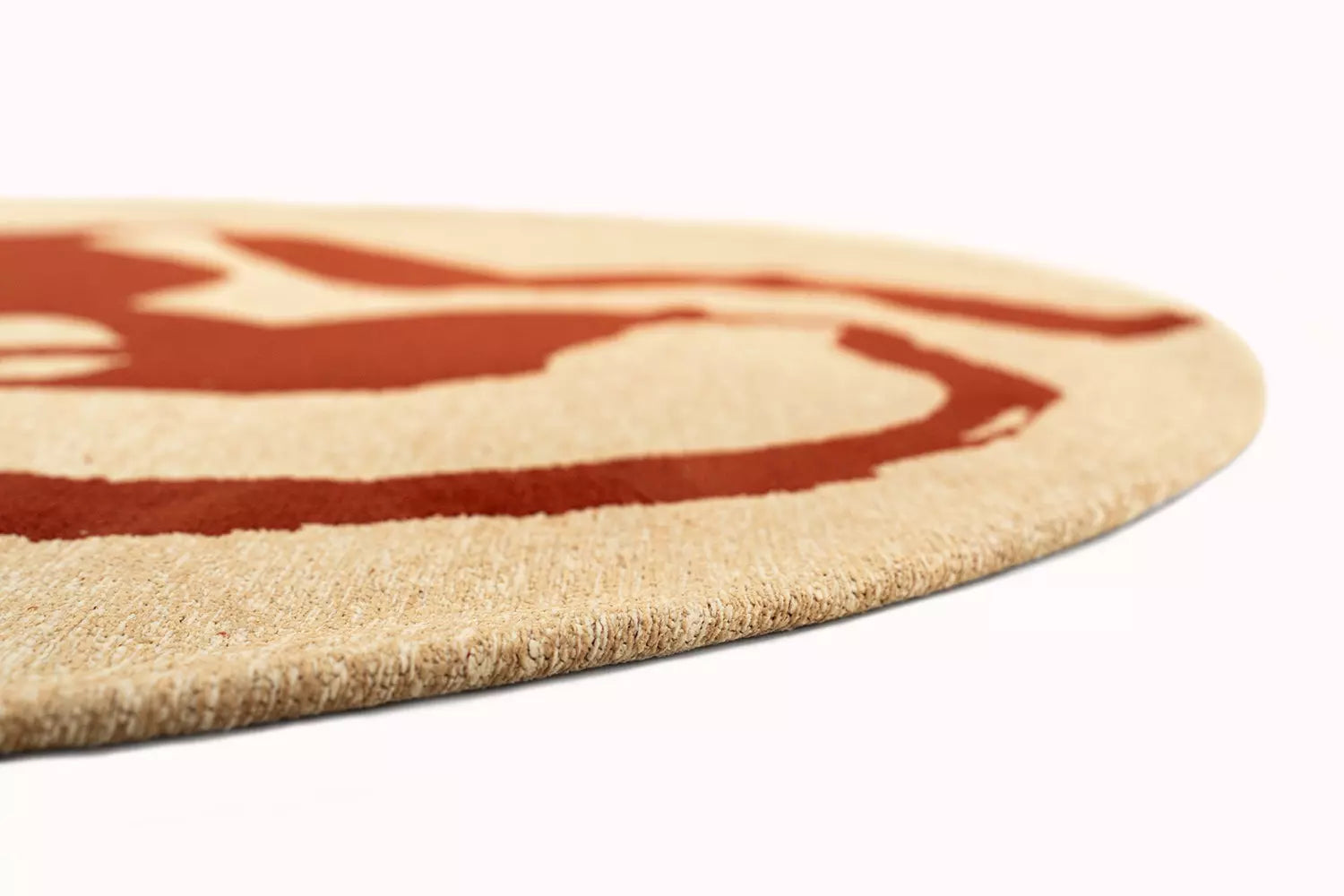Round RIBBON Beige Carpet with Red