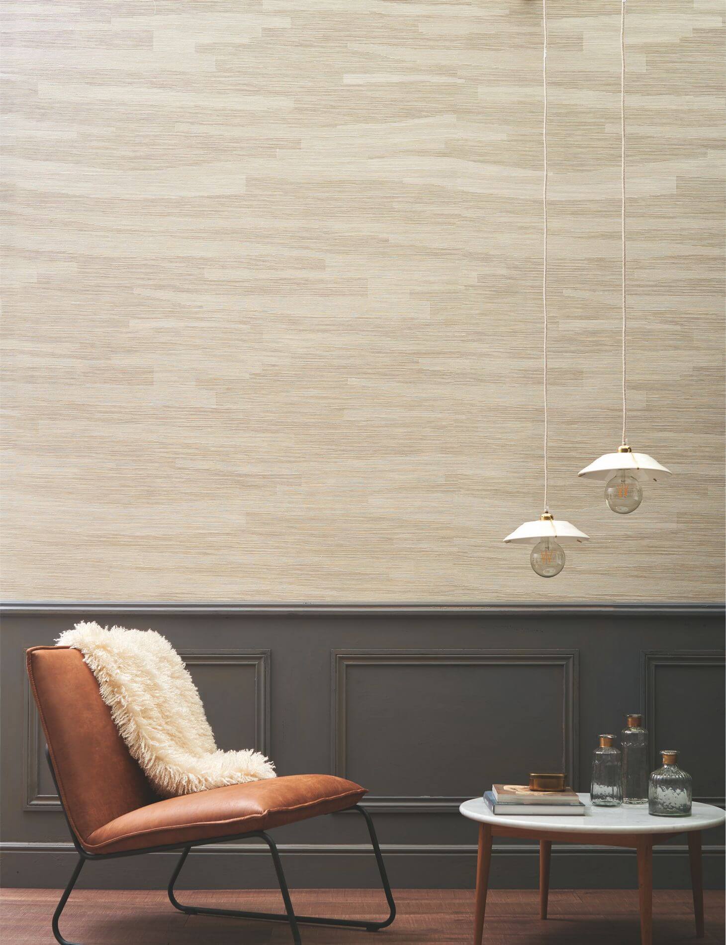 Textile wallpaper with a striped structure and jacquard weave HALANA - VERT EMERAUDE emerald