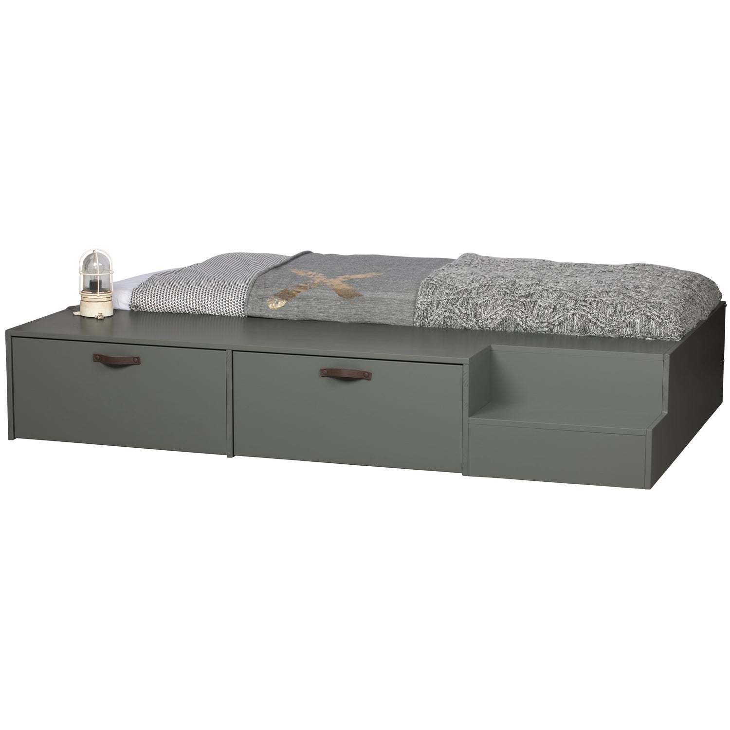 Bed met lades STAGE grijs-groen