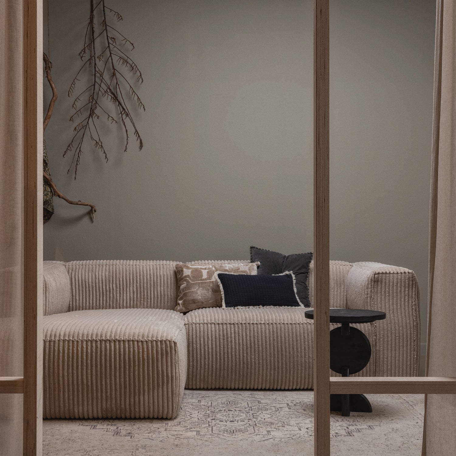 Left -handed corner Bean beige corduroy